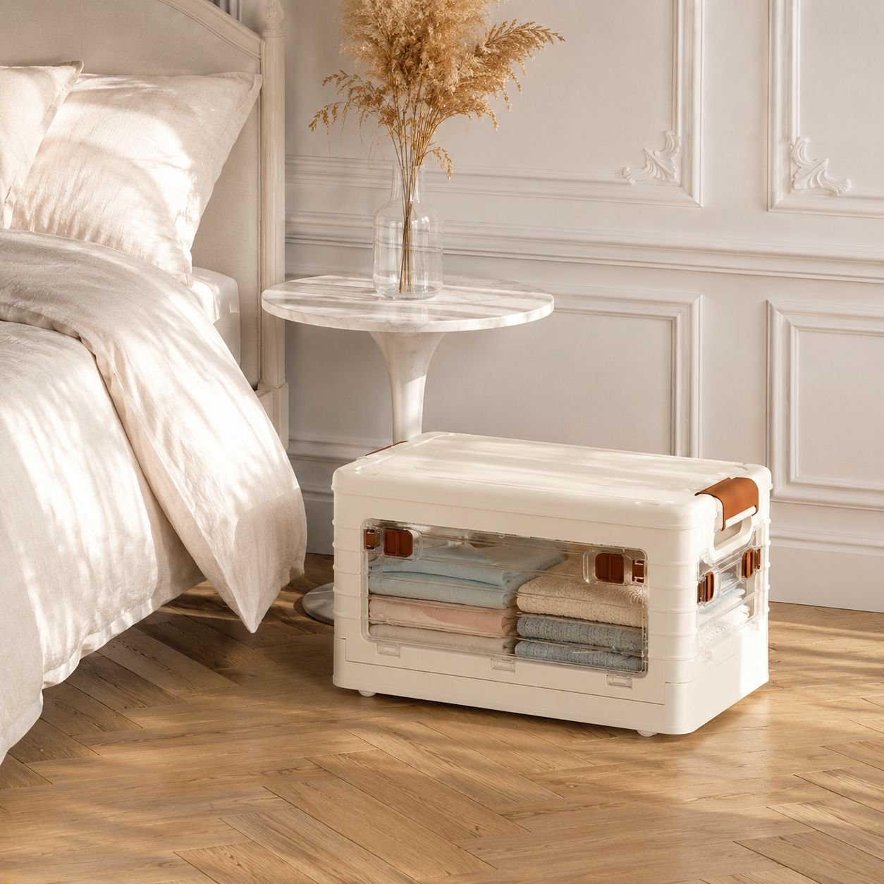 Boîte de rangement domestique pour vêtements, pliable et transparente pour armoire