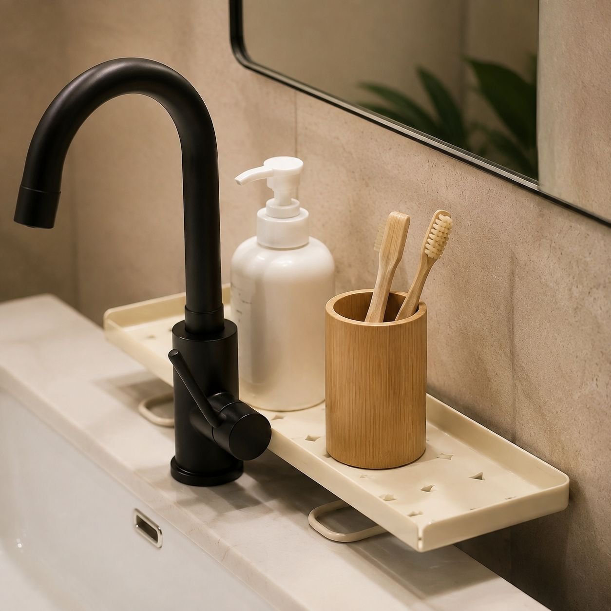 Bathroom faucet plant stand, bathroom countertop folding shelf, toilet vanity mirror storage solutio