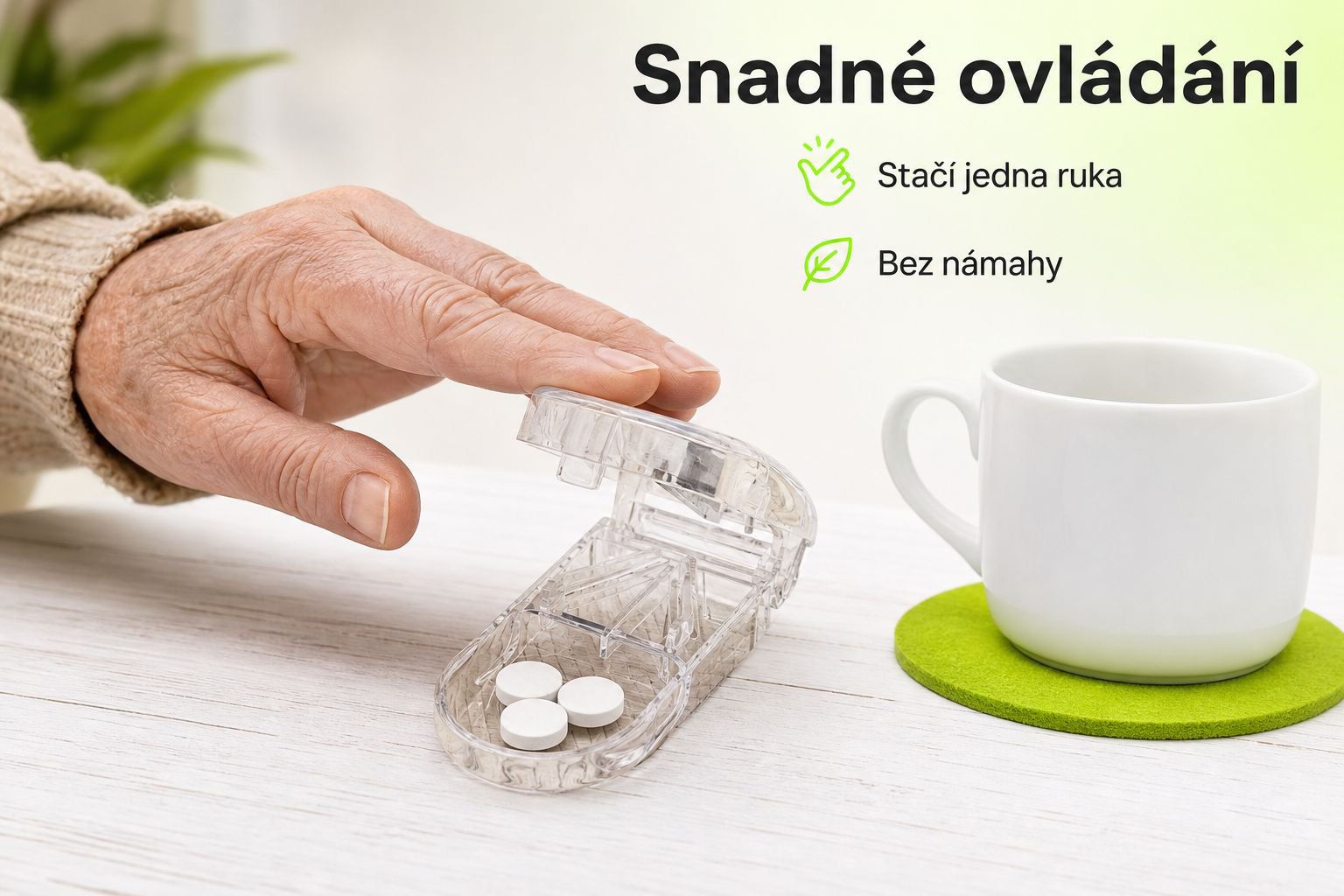 Přenosná krabička na řezání a skladování léků
