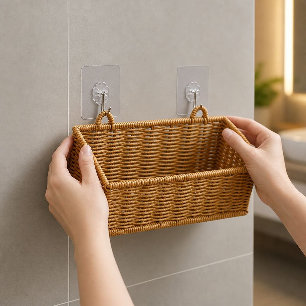 Plastic Storage Basket for Bathroom and Kitchen, Organizer Shelf