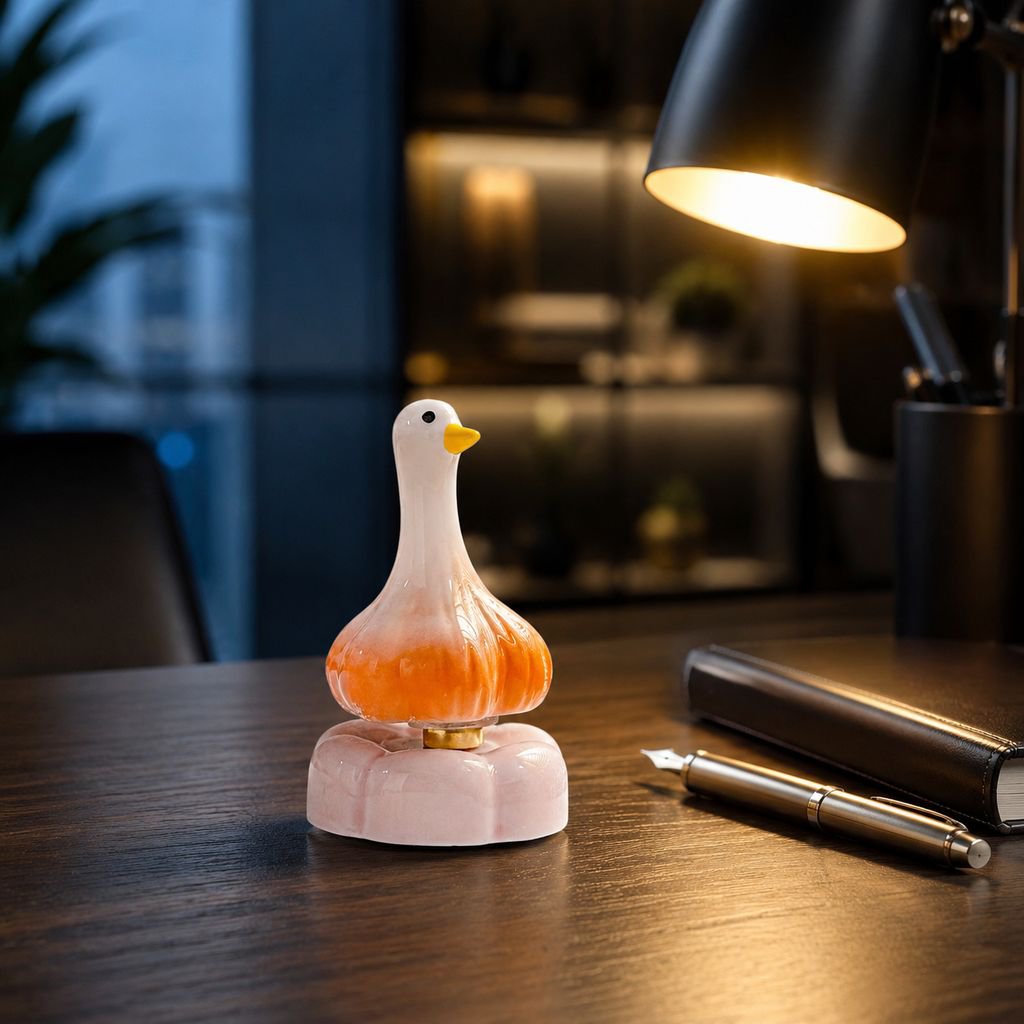 Gift-ready ceramic garlic duck figurine