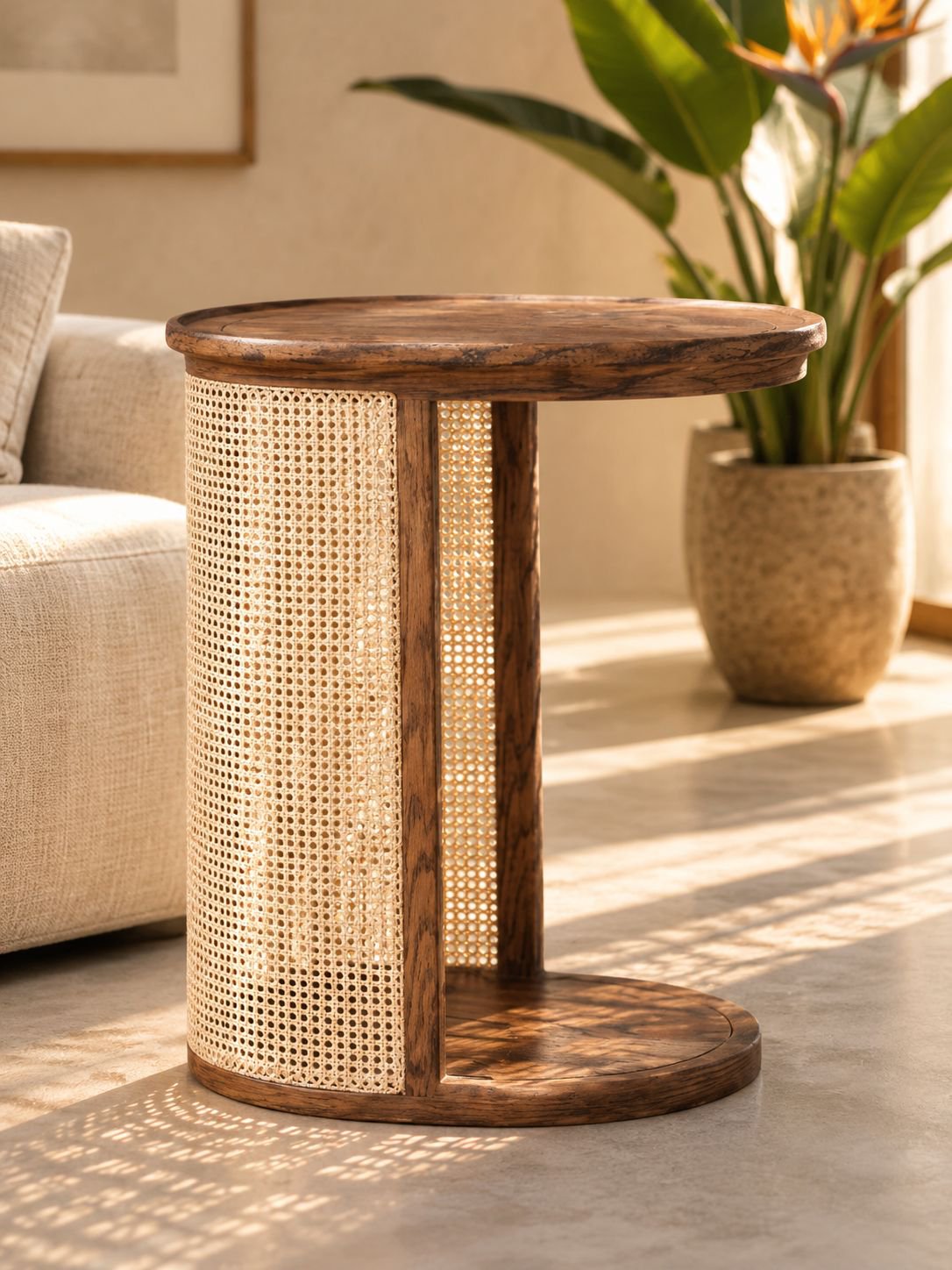 Détail du design contemporain de la table d’appoint avec étagère