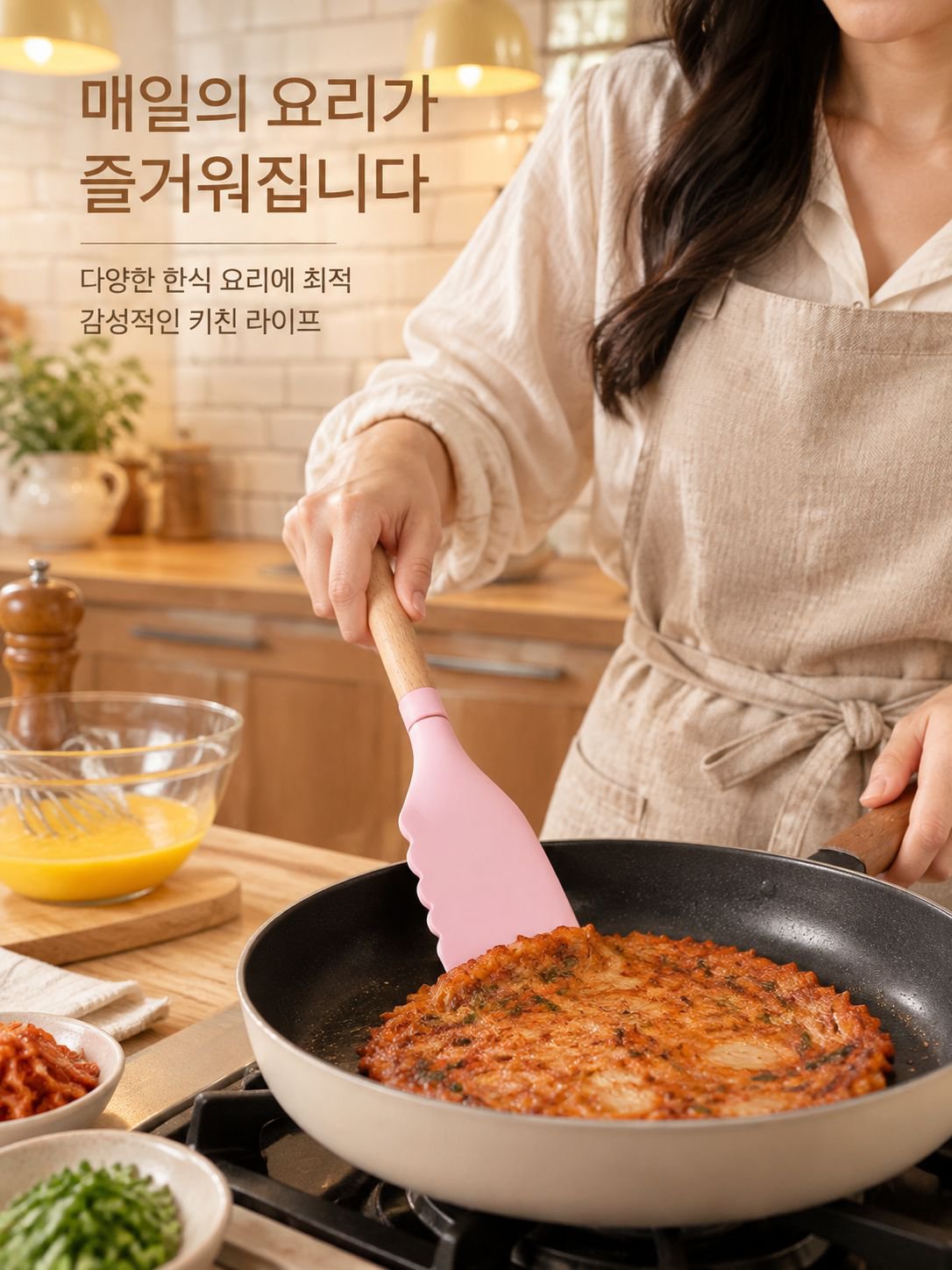 주방용 실리콘 나무 숟가락 뒤집개 세트