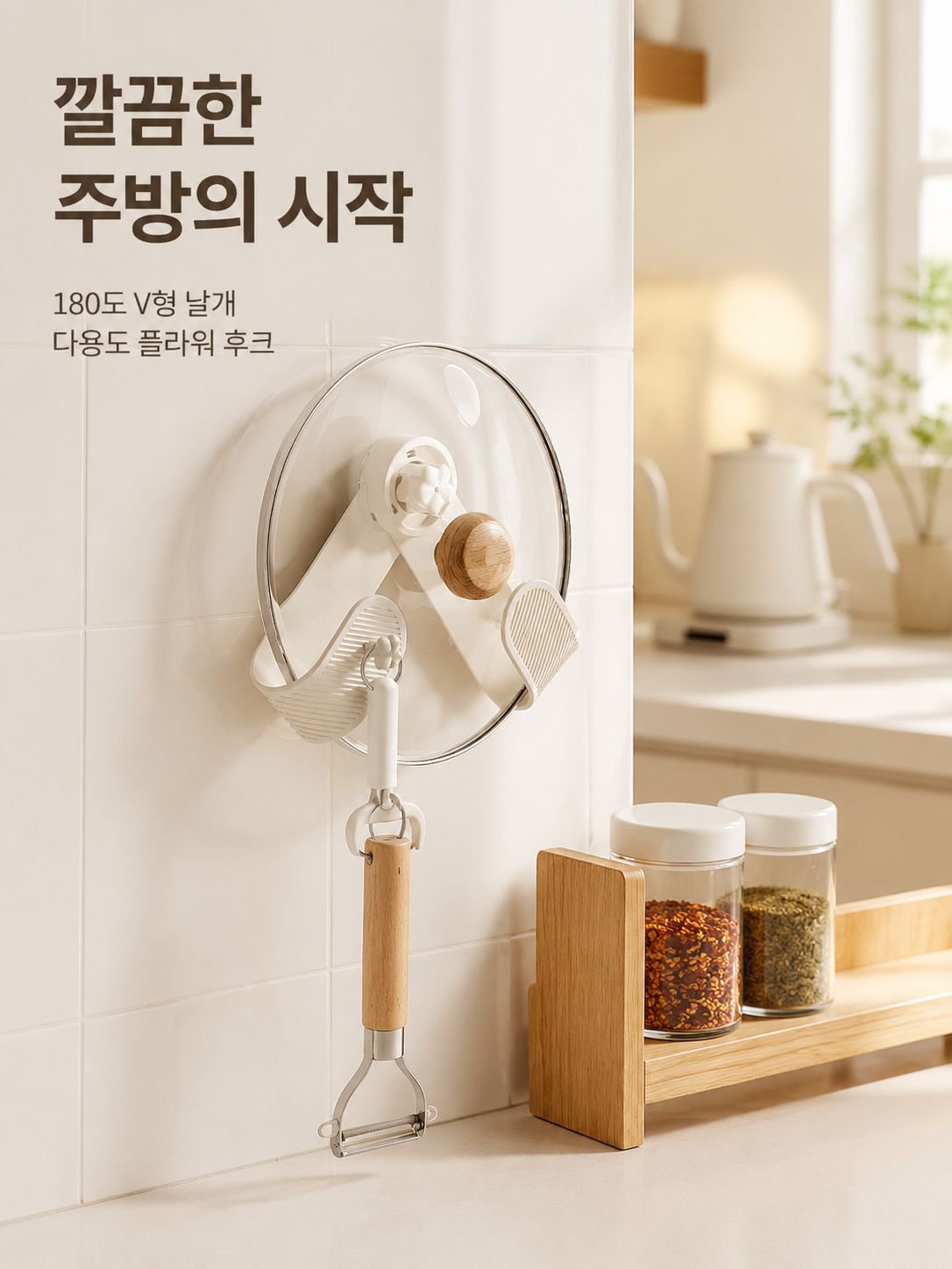 드릴 작업 없이 벽에 설치하는 냄비 뚜껑 걸이