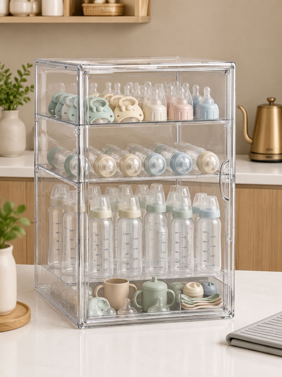 Boîte de stockage avec couvercle anti-poussière pour biberons de bébé