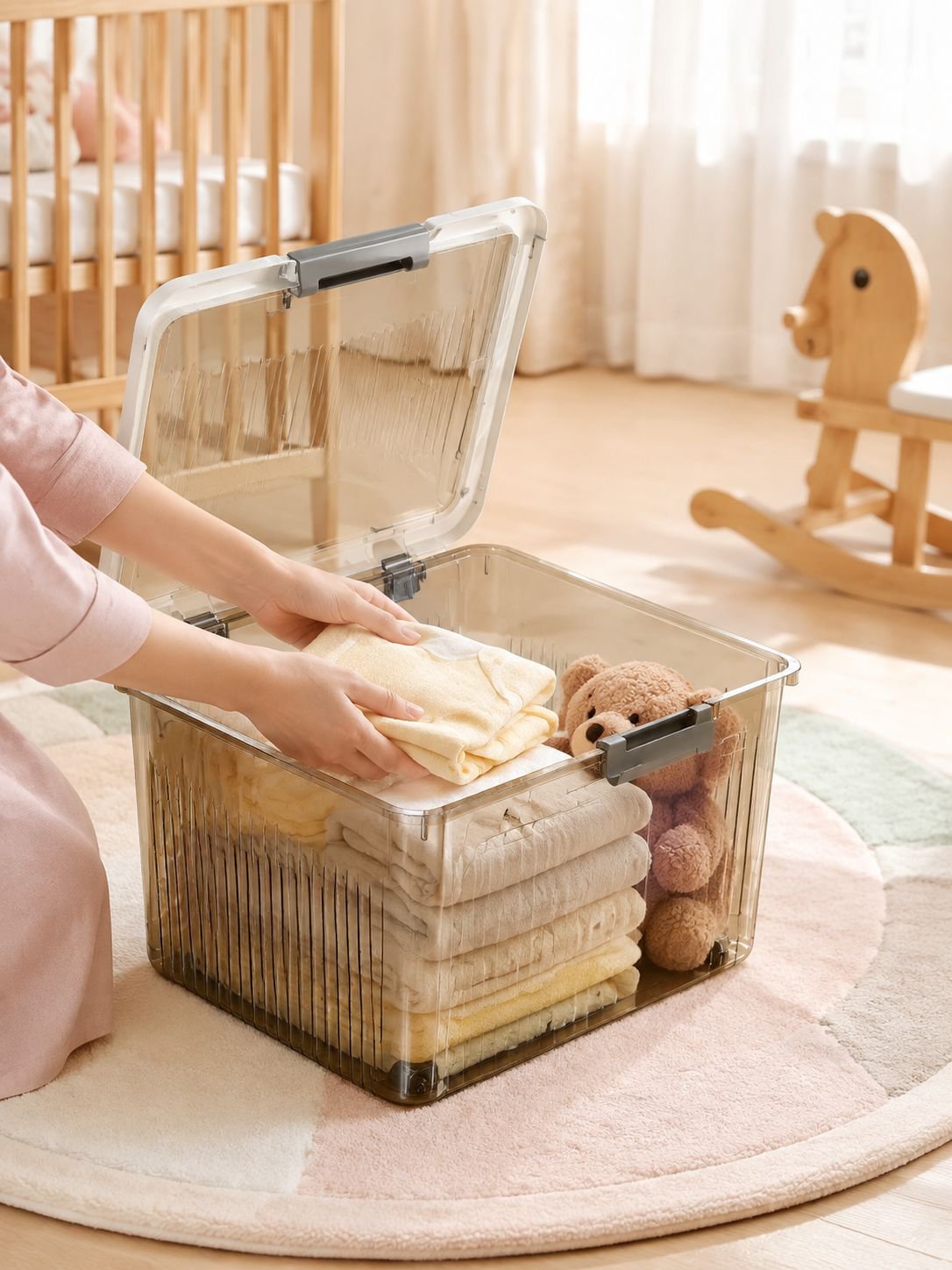 持ち手付きで持ち運びやすい大号収納箱