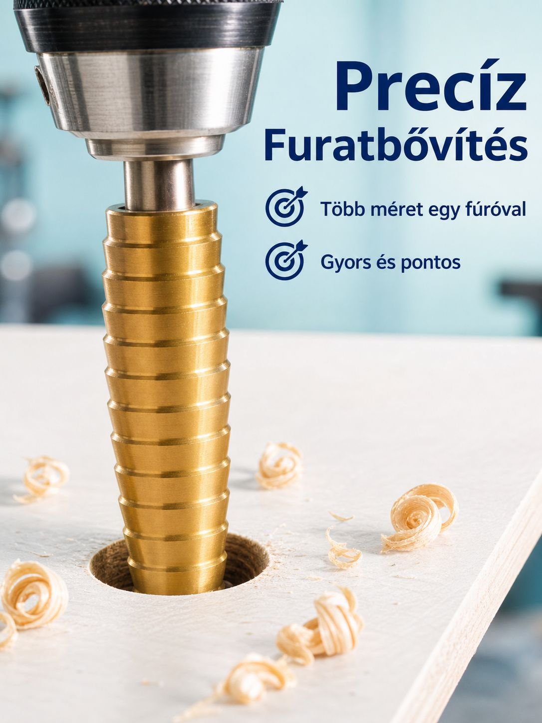 Fogazott lépcsős fúró, titán bevonattal, rozsdamentes és tartós
