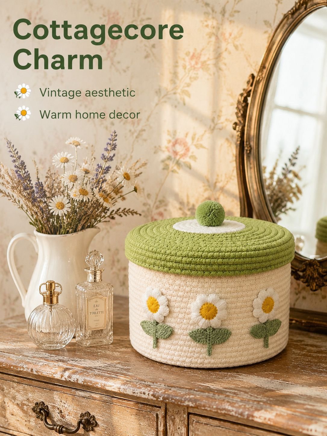 Lidded Cotton Woven Storage Basket