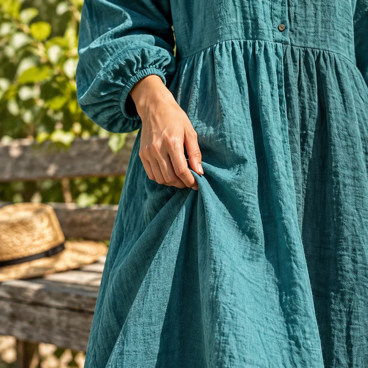 Back view of elegant pleated dress