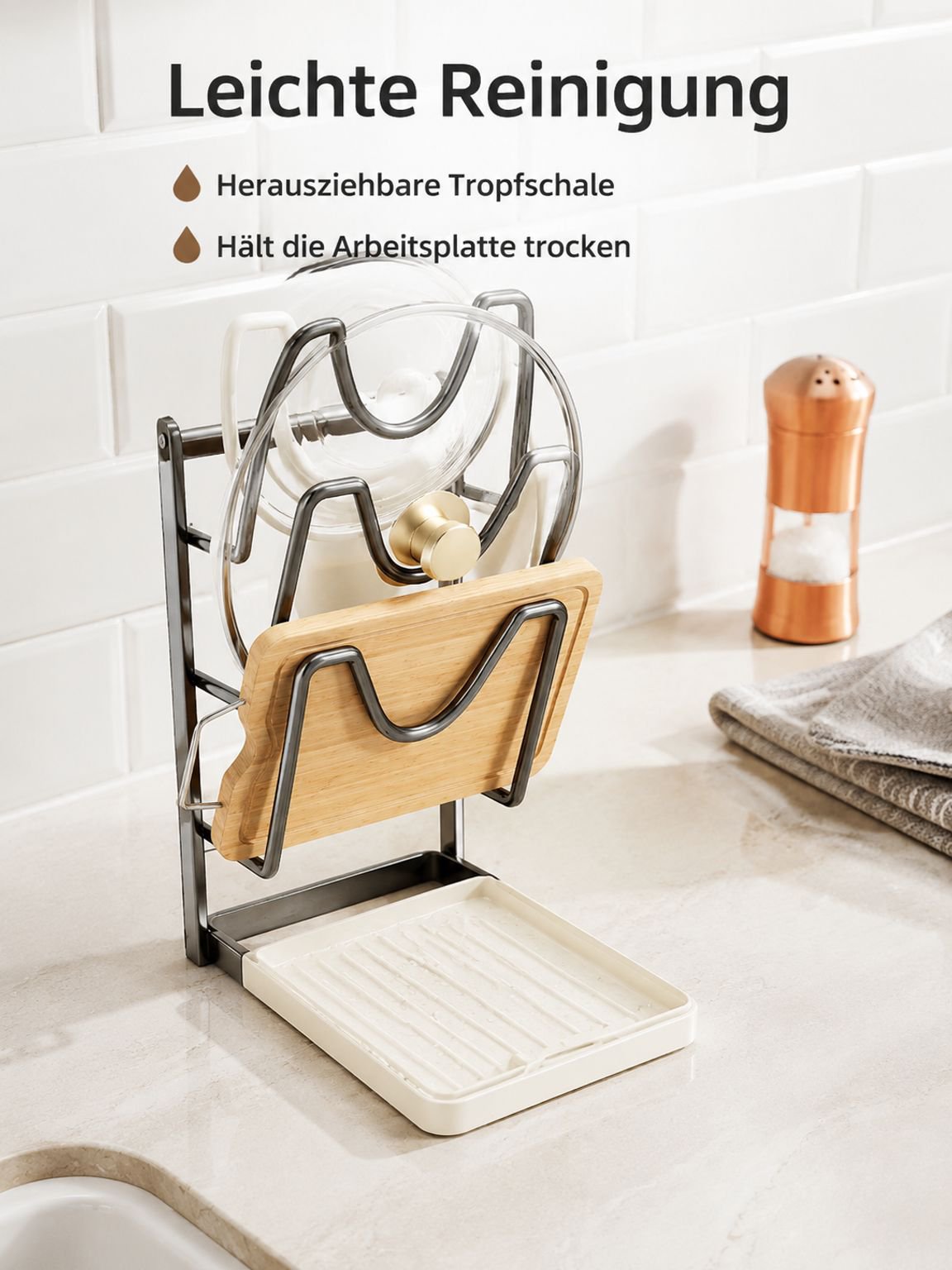 Küchen-Abtropfregal mit Schneidebretthalter