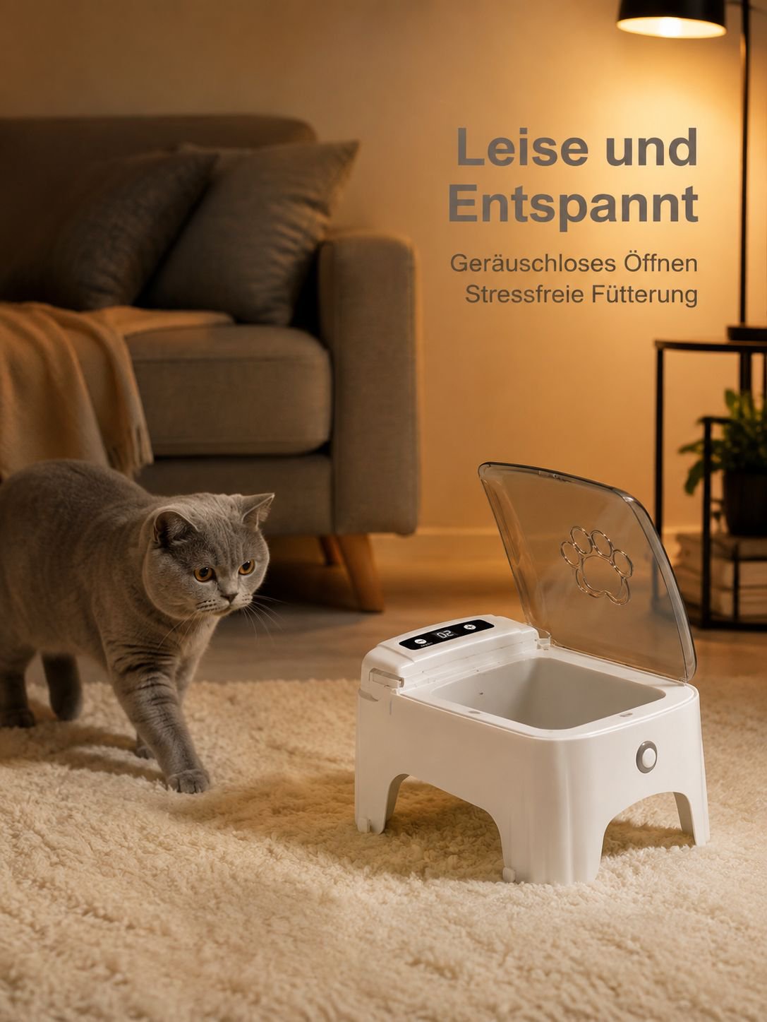 Intelligenter Haustier-Sensor-Futterautomat, feuchtigkeitsbeständig, offenes Design.