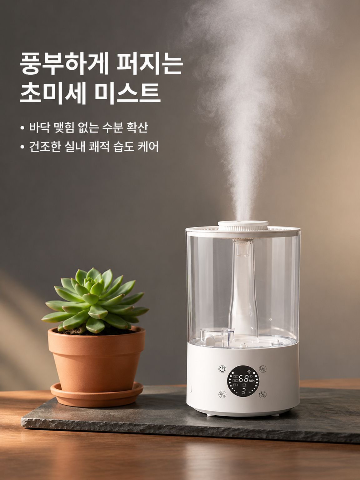 가정용 침실·거실용 투명 데스크탑 가습기, 저소음 수분 보충 대용량 분무 가습기
