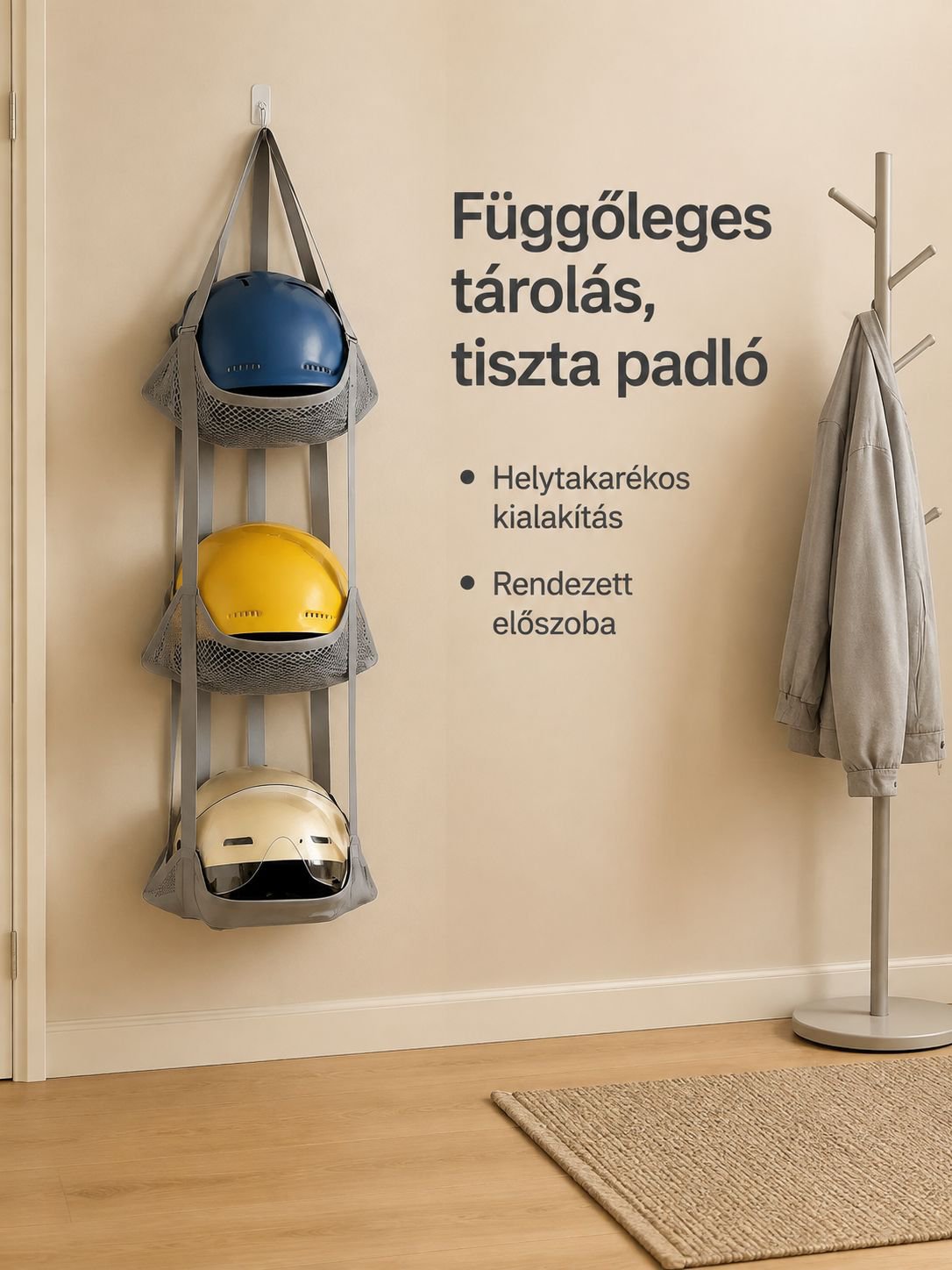 Többrétegű hálós labdatároló fali akasztó