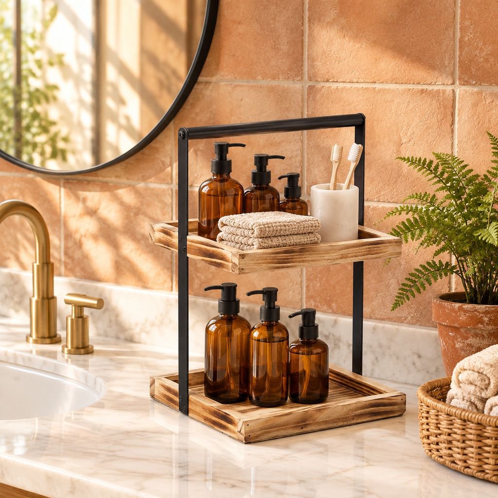Estante organizador de baño de dos niveles