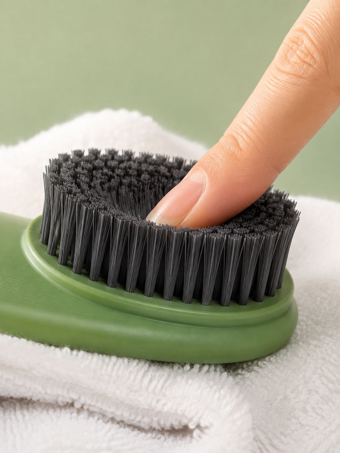 No-shedding laundry and shoe brush in action