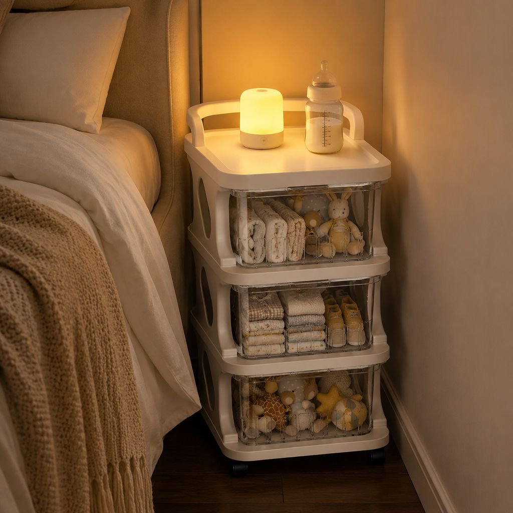 Modern nursery storage solution for baby items