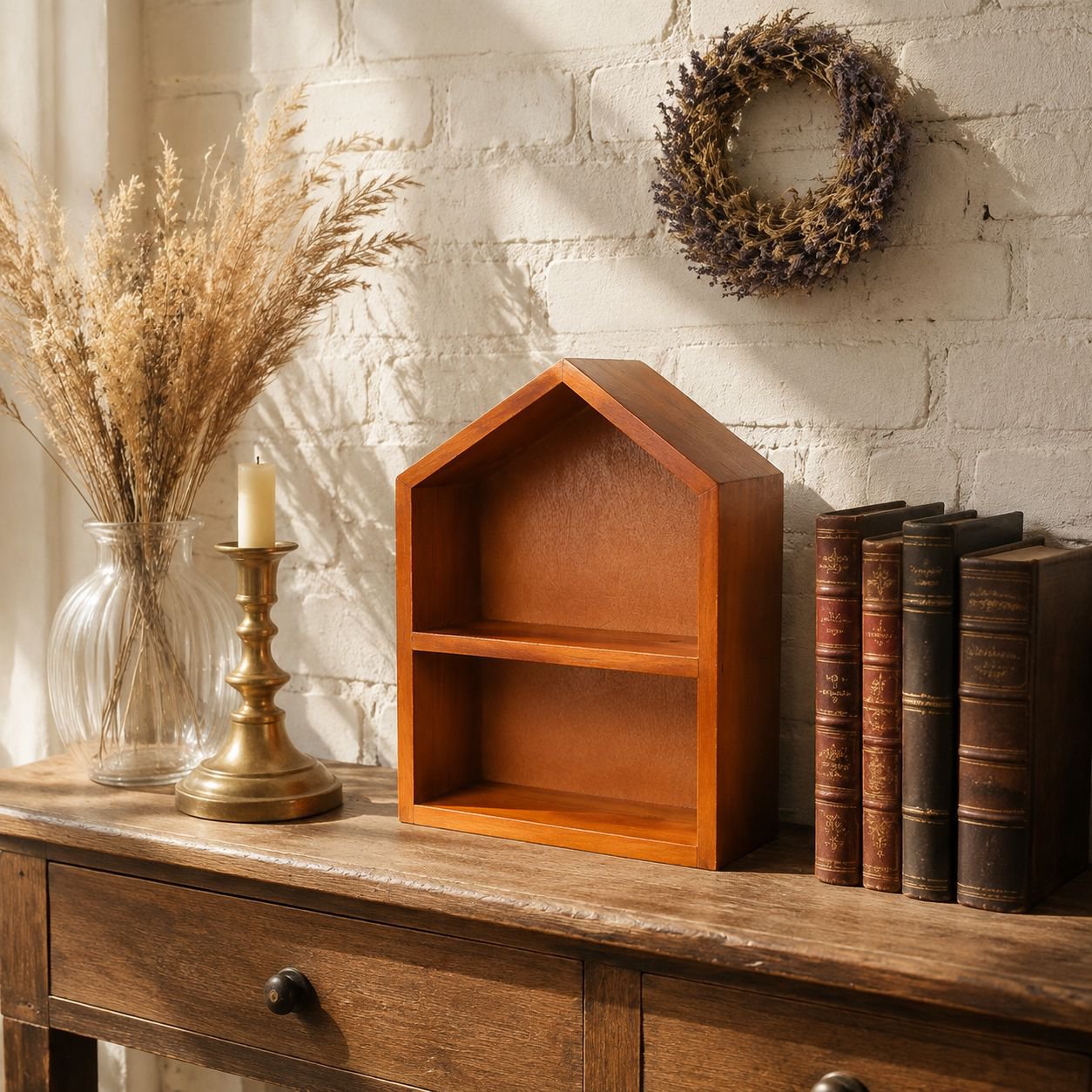 Solid wood retro display shelf for lipstick and perfume