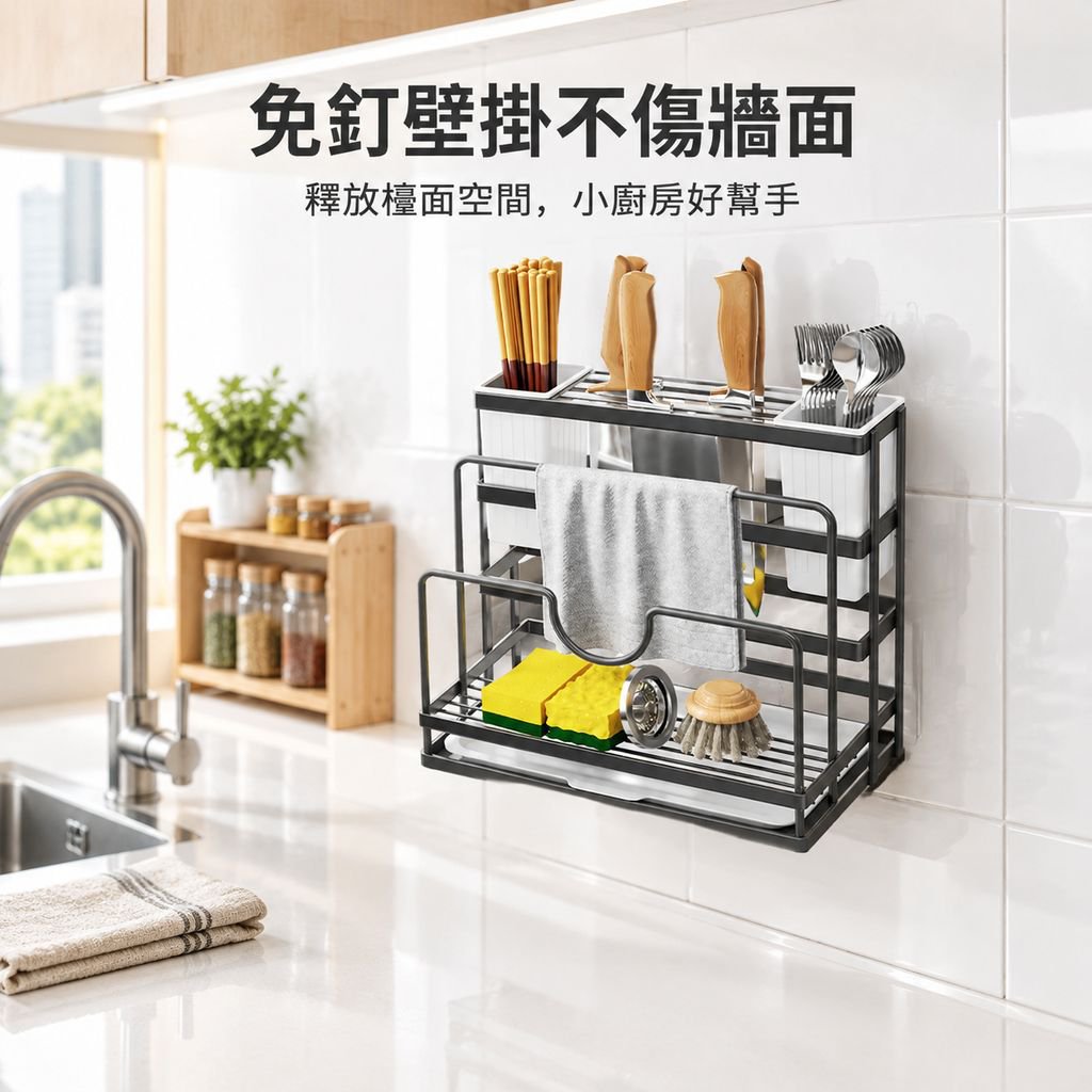 廚房一體刀具置物架多功能收納台 家用筷子筒鍋蓋抹布架