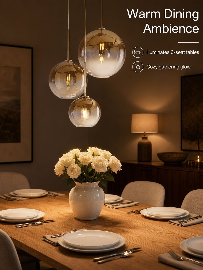 Decorative circular amber glass bubble kitchen light