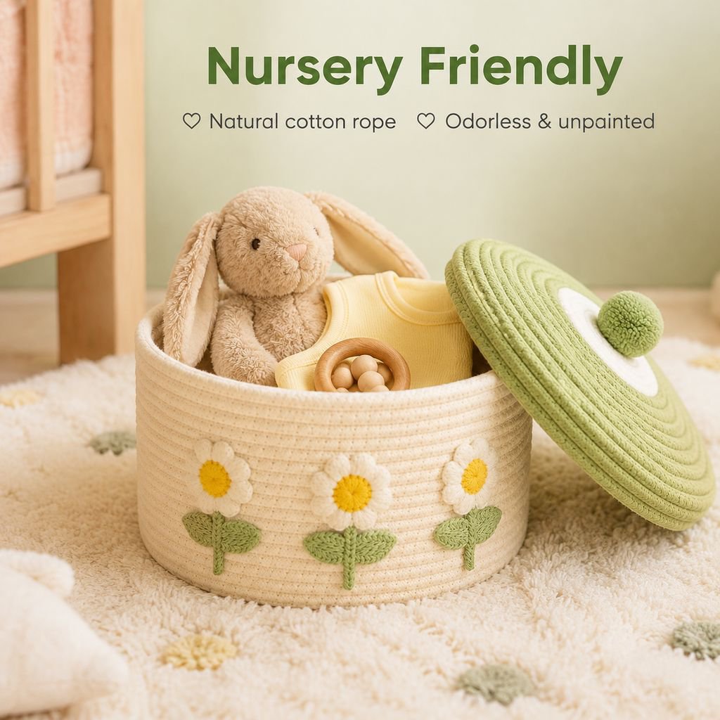 Lidded Cotton Woven Storage Basket