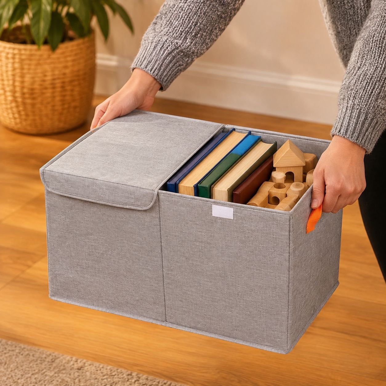 Foldable Waterproof Kids Toy Storage Box with Removable Lid and Divider