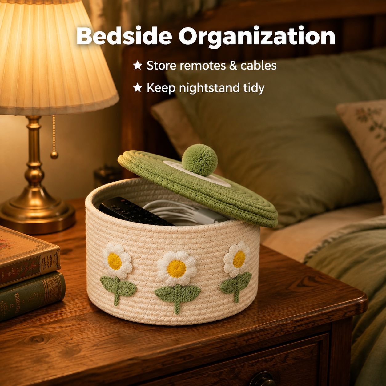 Lidded Cotton Woven Storage Basket
