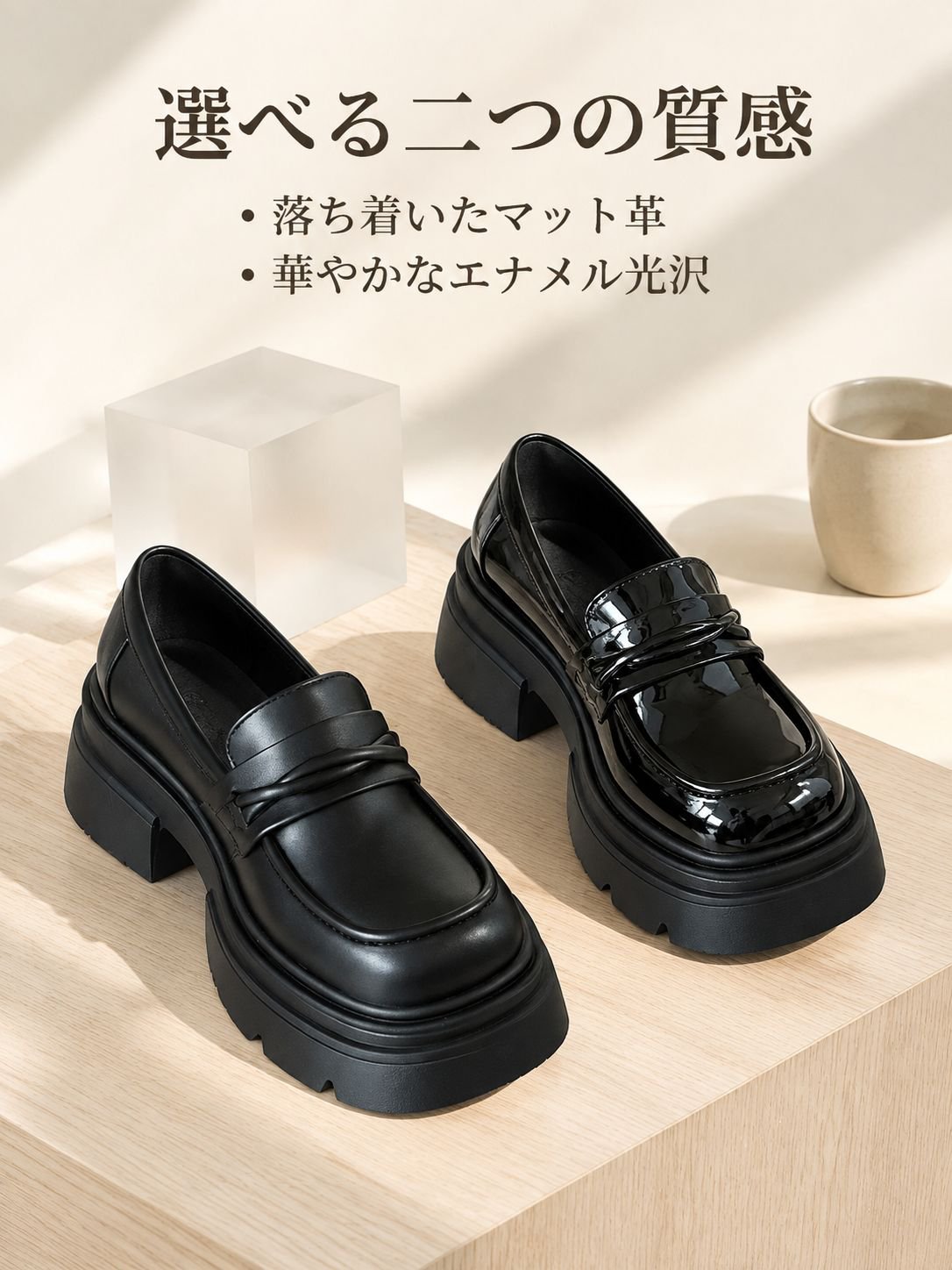黒色ワンストラップ 学院風レザーパンプス