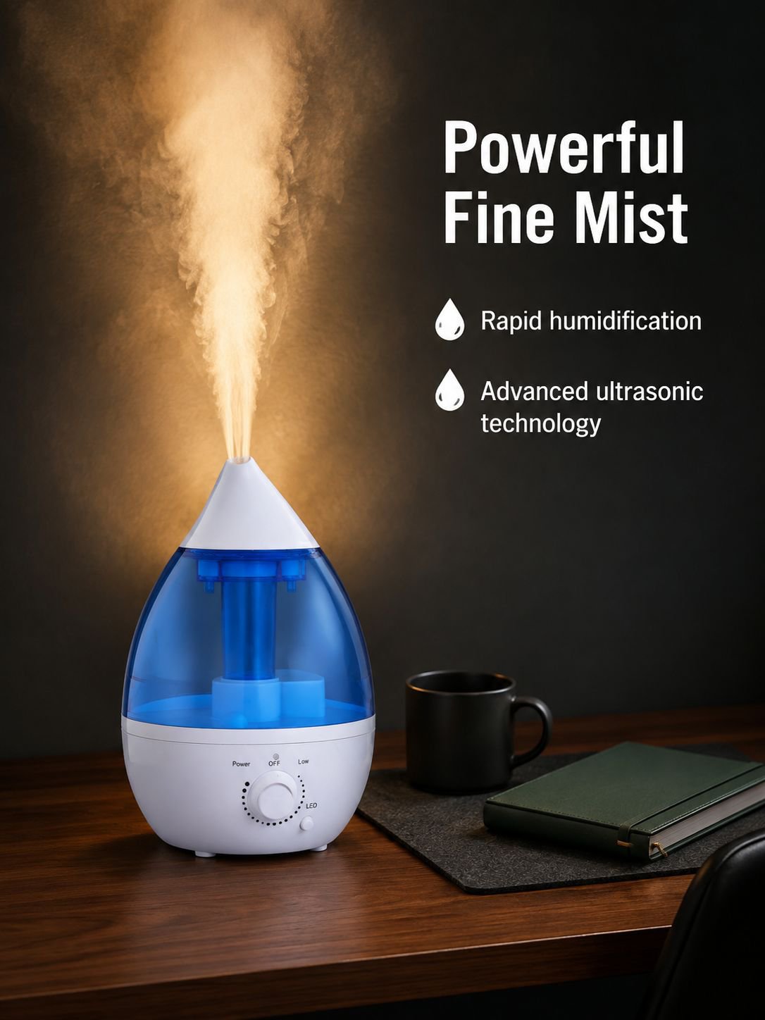 1.3L Ultrasonic Silent Humidifier with Aroma Function, Large Fog Output for Home