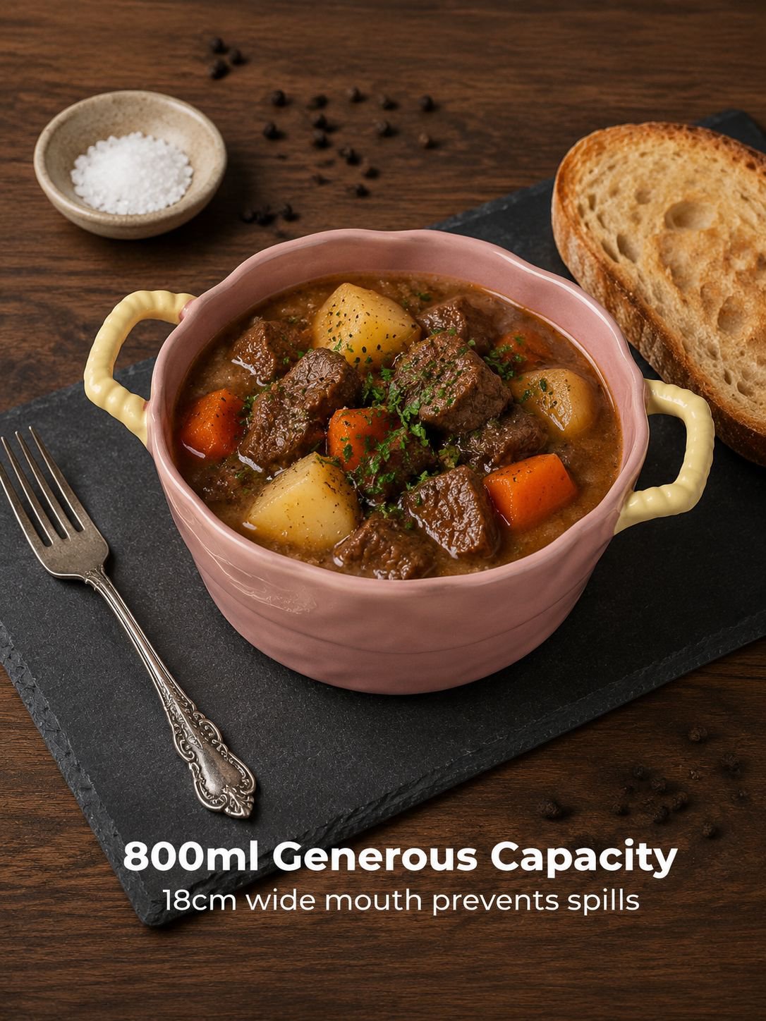 Double-handle ceramic bowl for serving hot soup