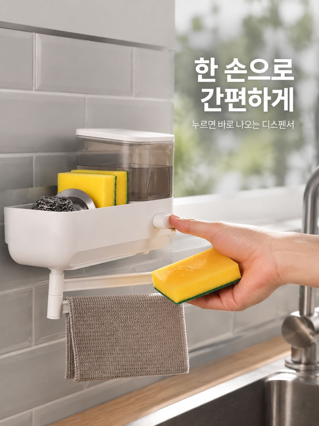 다기능 주방 벽걸이 비누 디스펜서 수납 선반