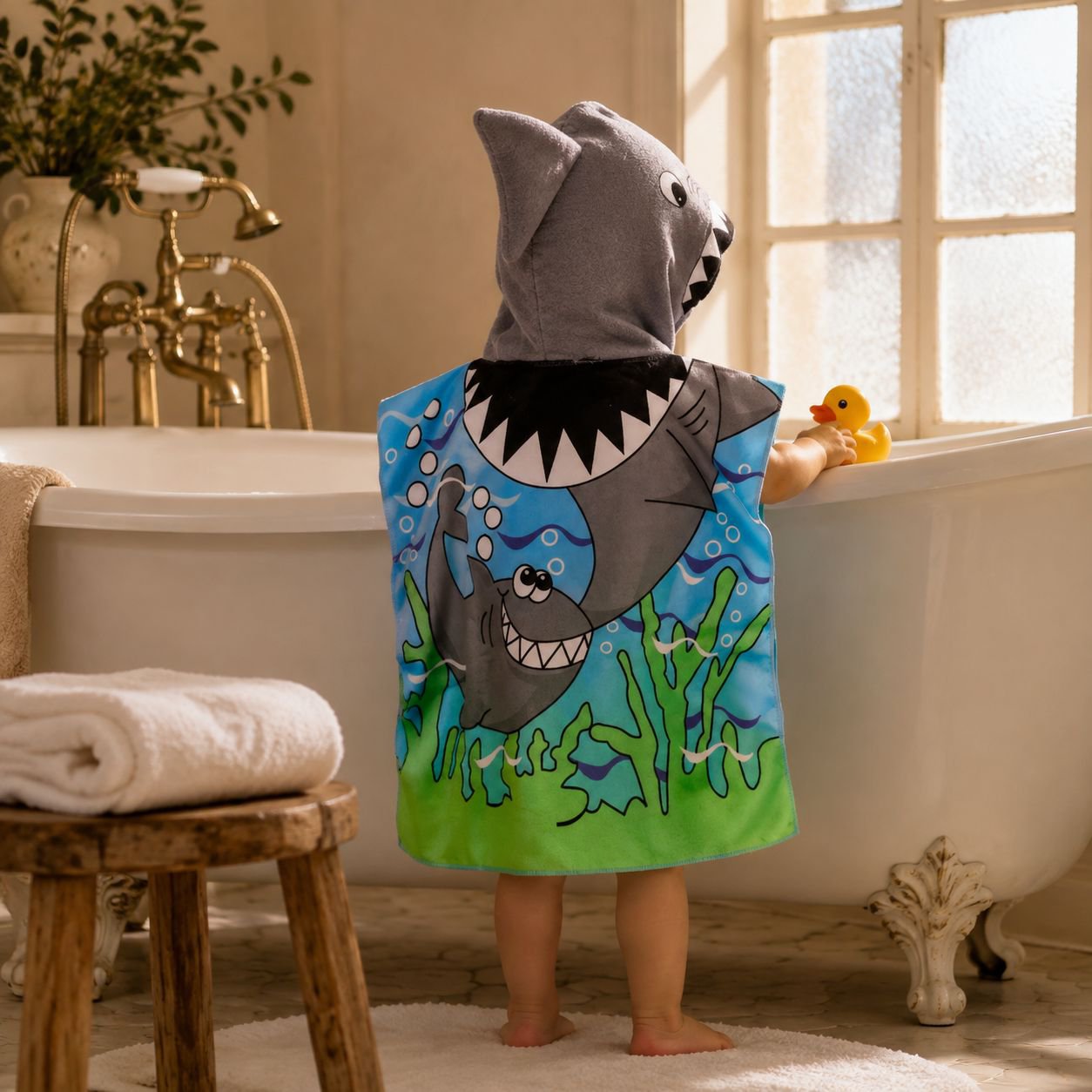 Peignoir enfant à capuche séchage rapide, poncho serviette, motif dessin animé