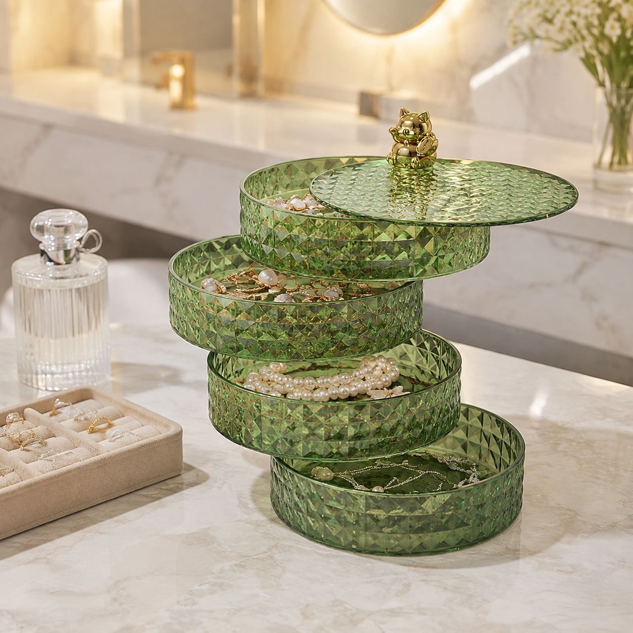 Luxury Dustproof Desktop Cosmetic Shelves Jewelry Box