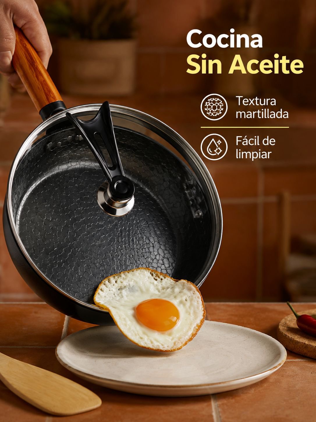 Sartén Antiadherente con Textura de Martillo