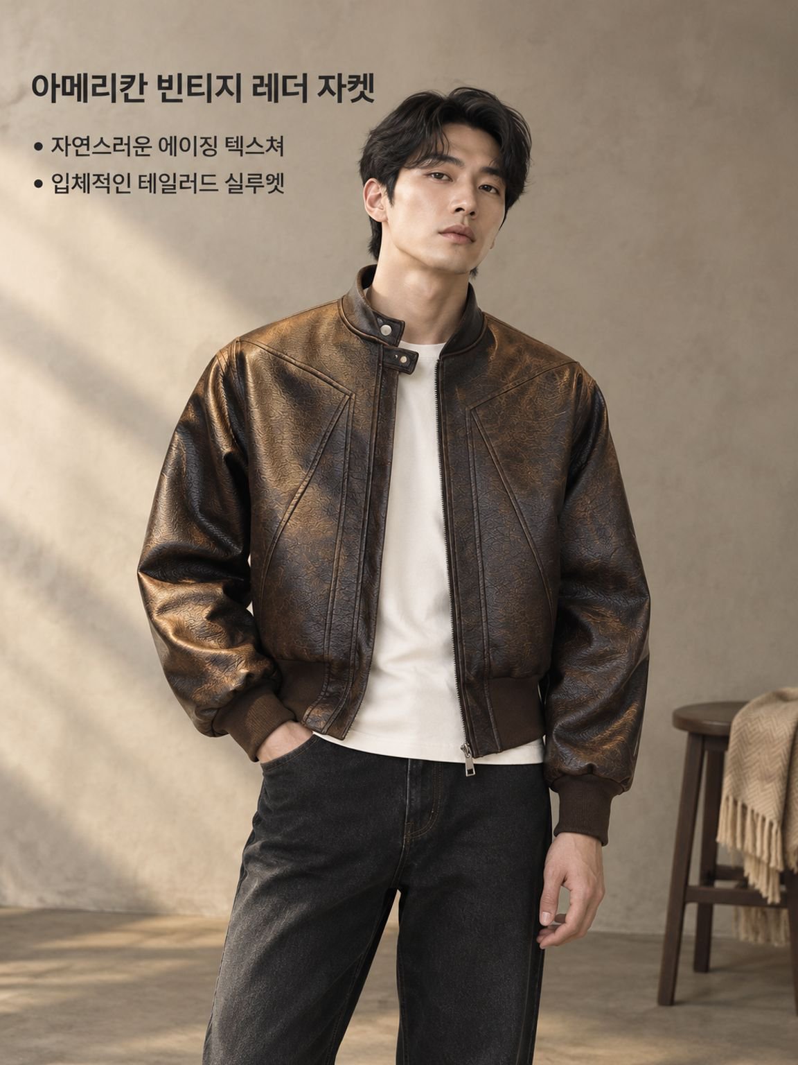 남성용 아메리칸 빈티지 바이커 가죽 재킷