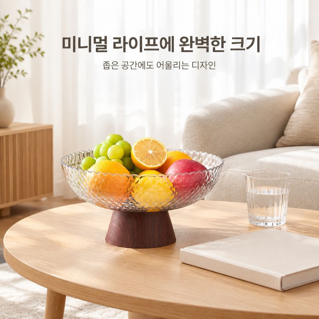 중고풍 과일 접시 나무무늬 티테이블 고급 다리 접시