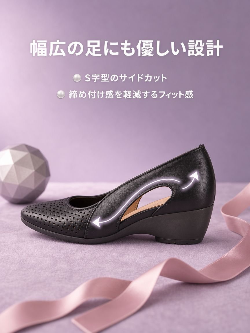安定感のあるウェッジソールパンプス