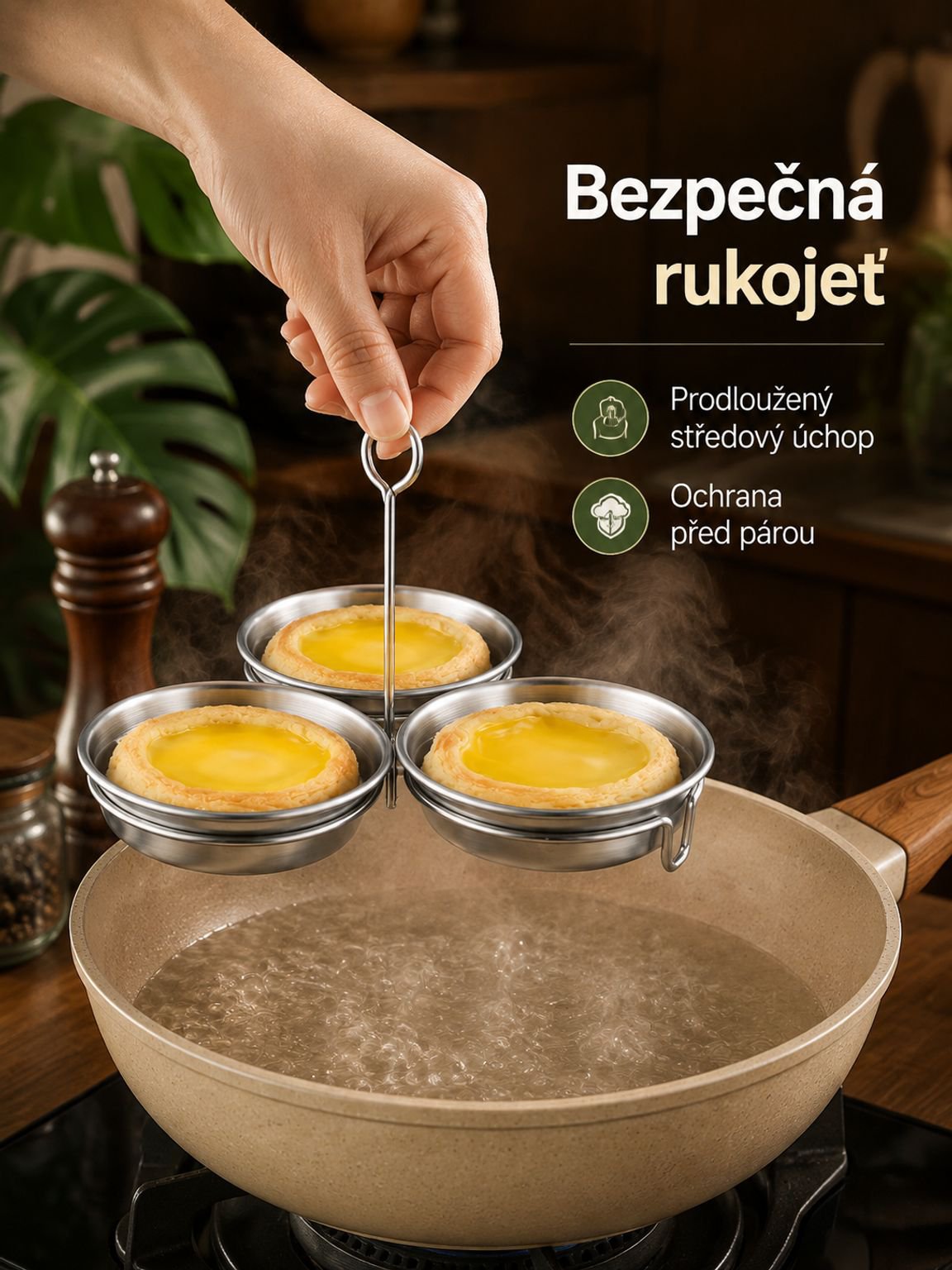 Třív&nbsp;jednom nerezový napařovač vajec
