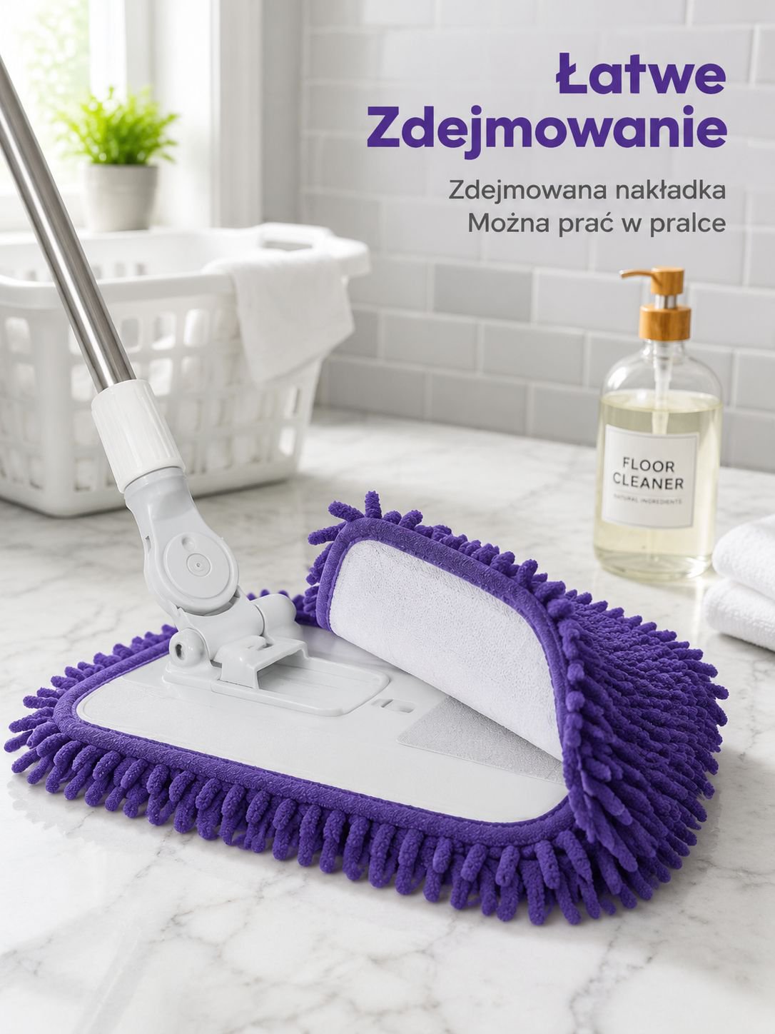 Szeroki mop chenille z odłączaną głowicą do czyszczenia