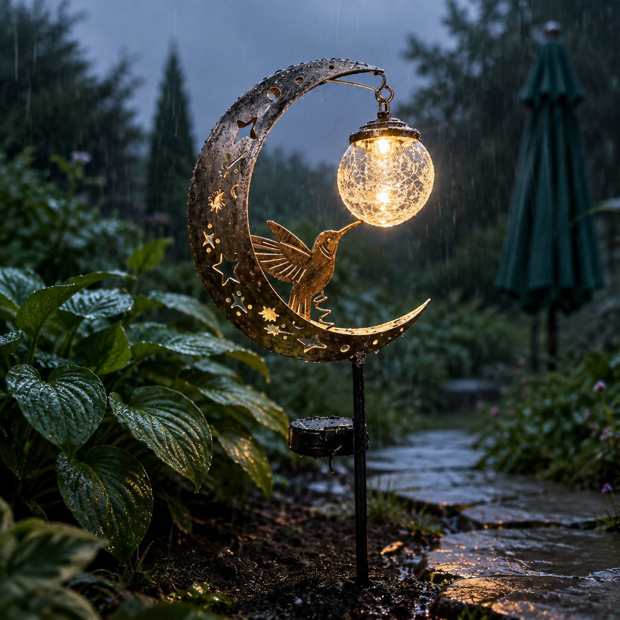 Lumière décorative solaire colibri lune extérieure