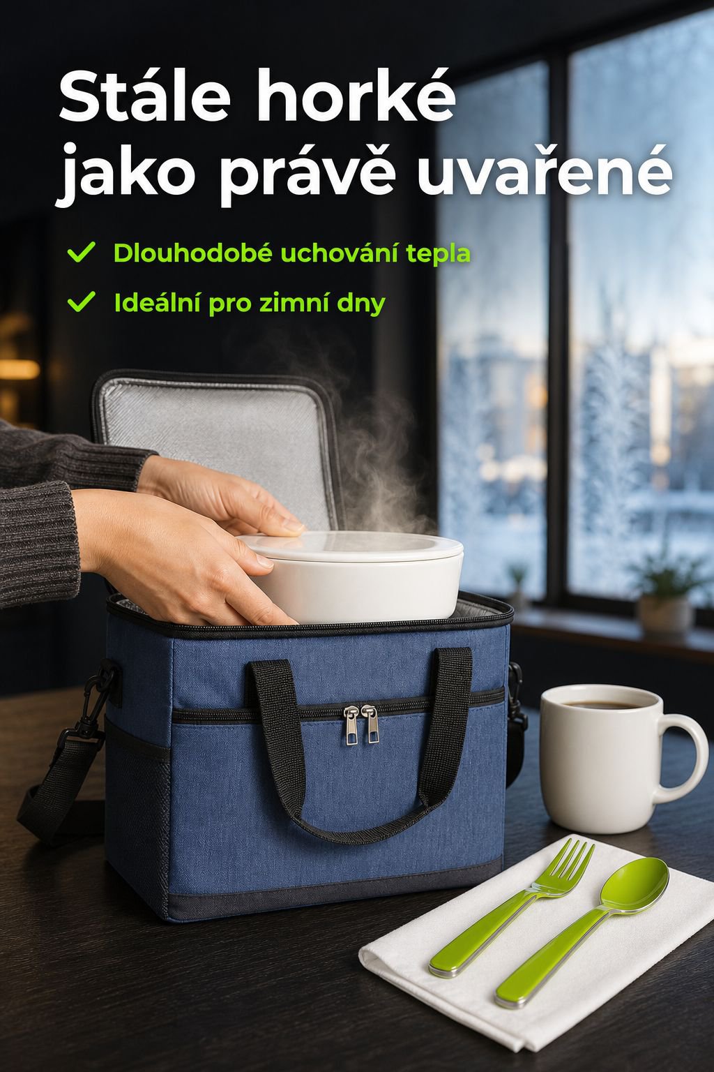 Čtvercová velkokapacitní termo taška vhodná pro studenty