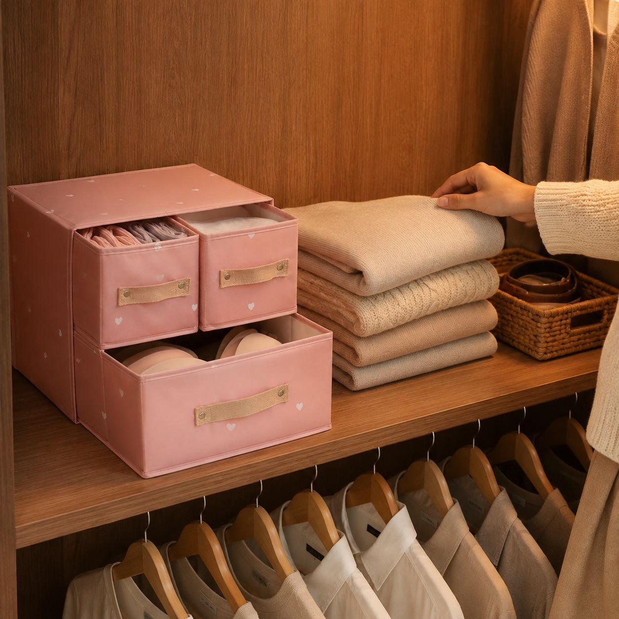 Multifunctional Fabric Wardrobe Drawer Storage Box in closet