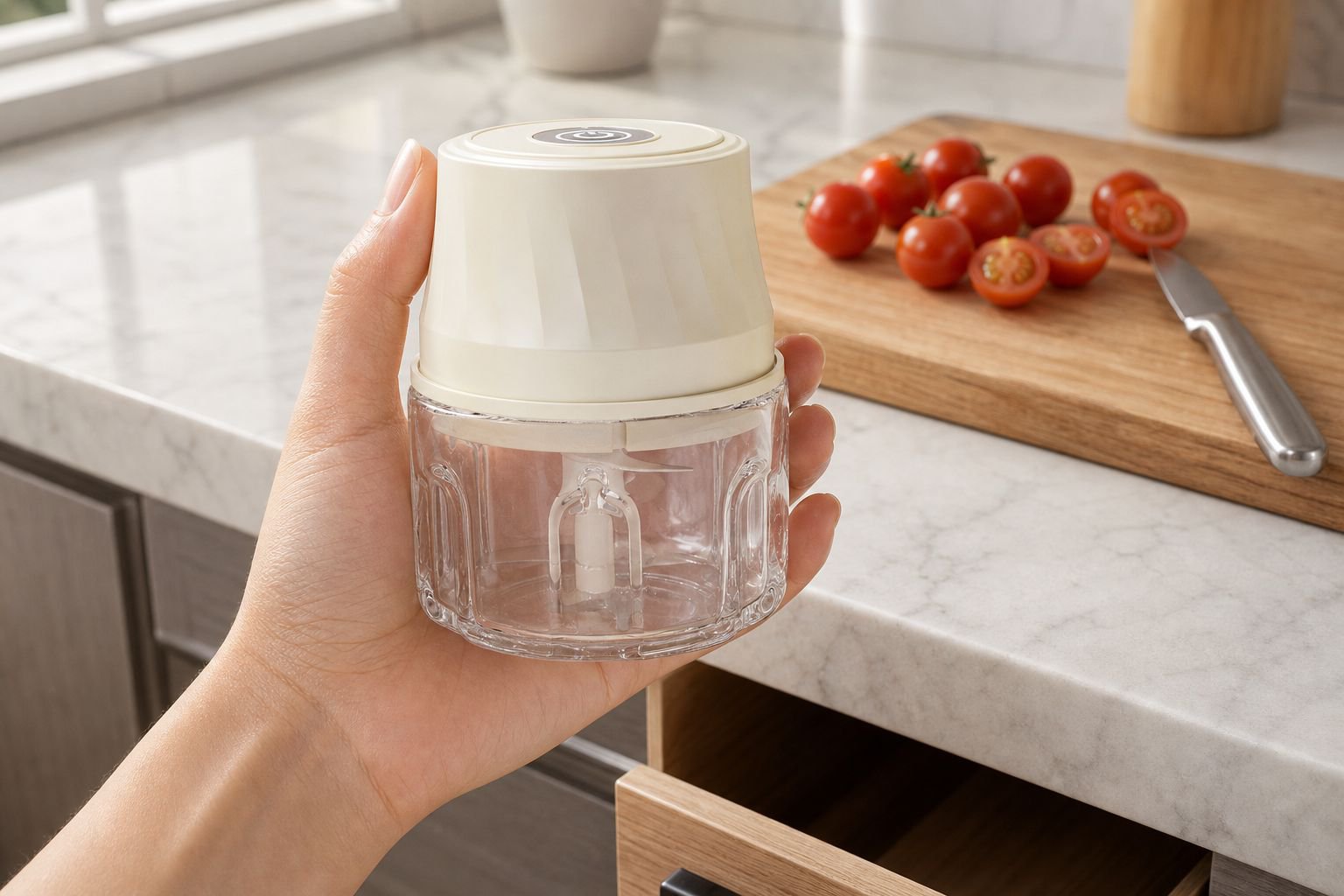 Compact electric garlic beater for home kitchens