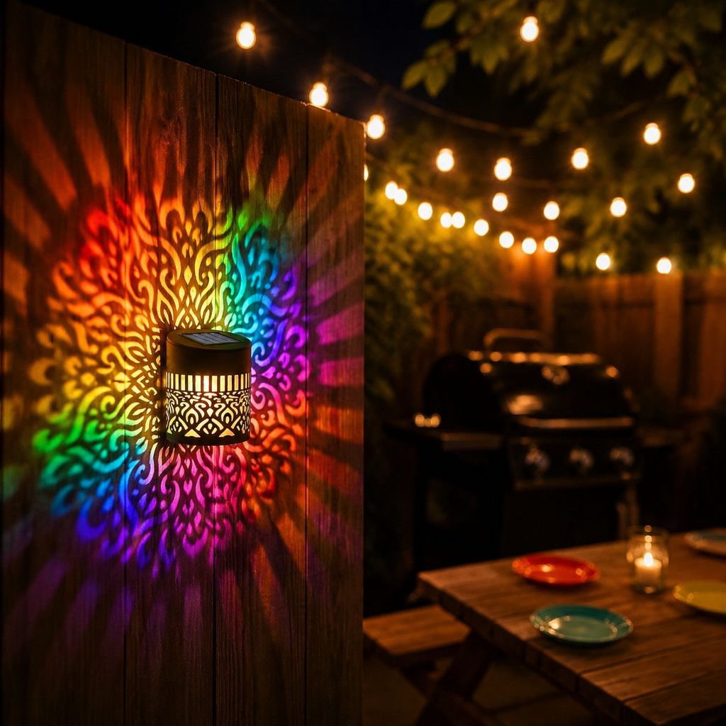 Auto sensor solar wall light illuminating garden path