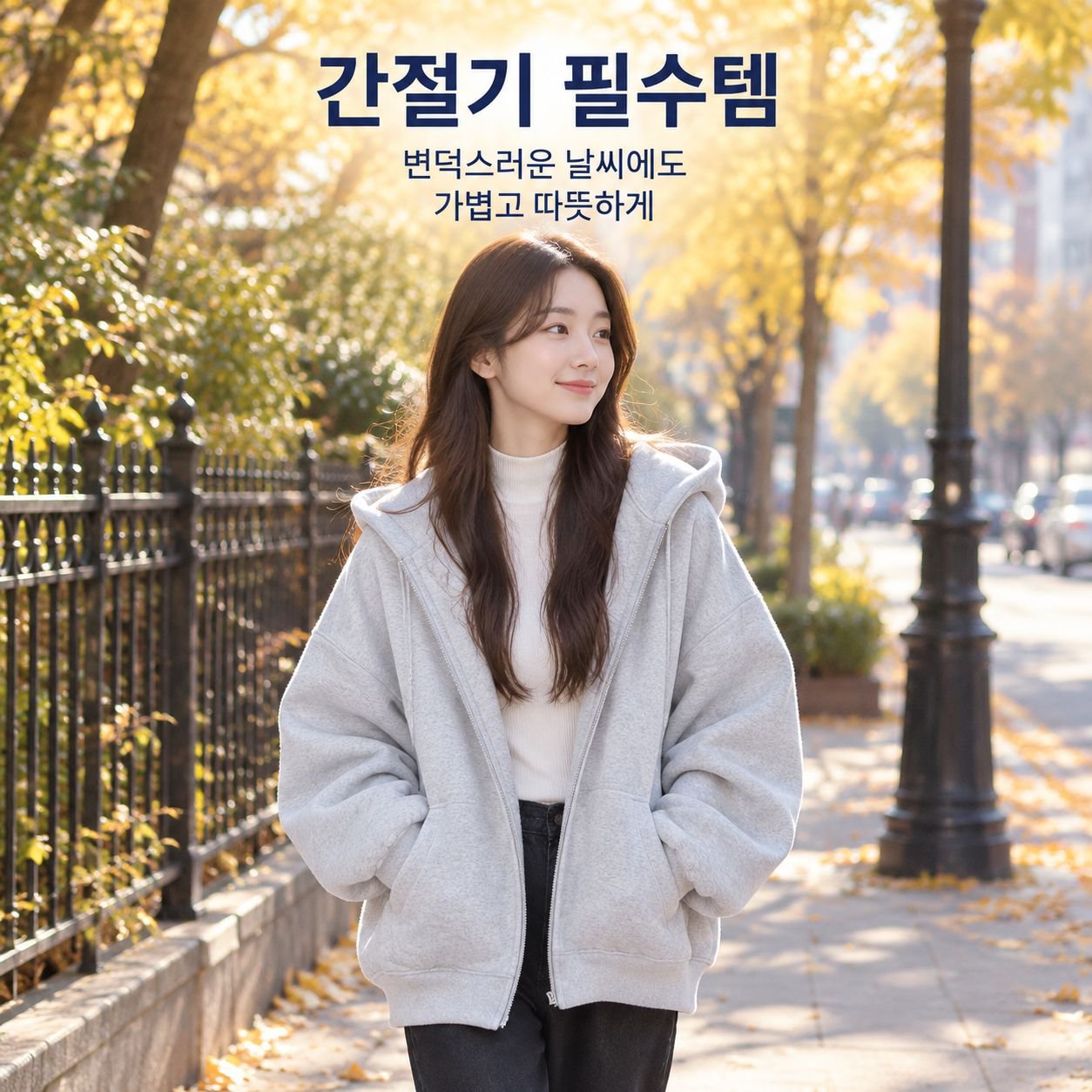초가을용 여성 루즈핏 캐주얼 후드 재킷