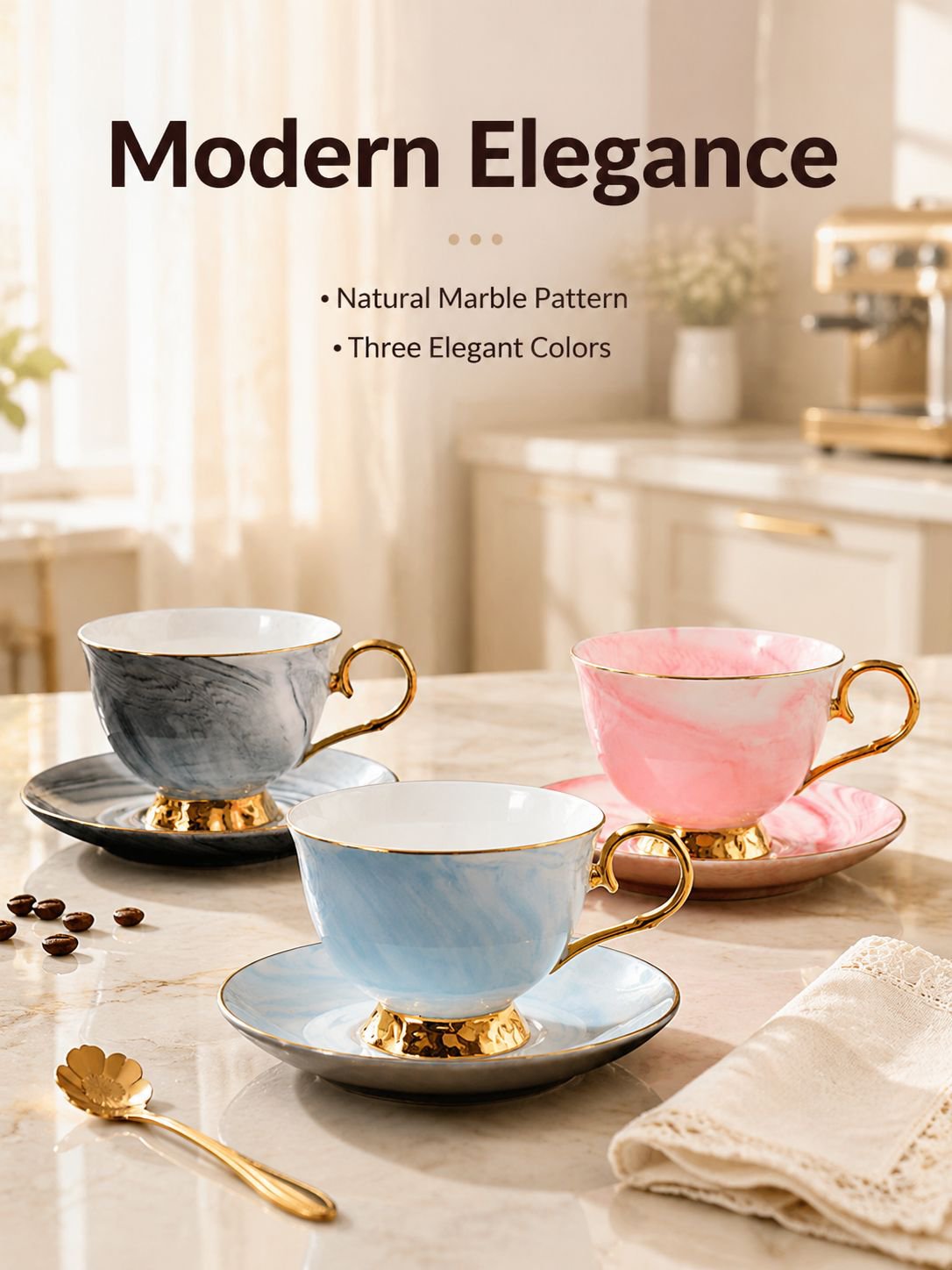 Luxury Marble Style Ceramic Coffee Mug Set