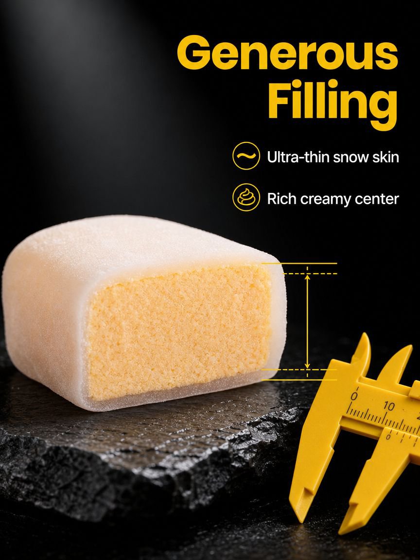 Trendy Snow Skin Mochi Cake sliced open showing filling