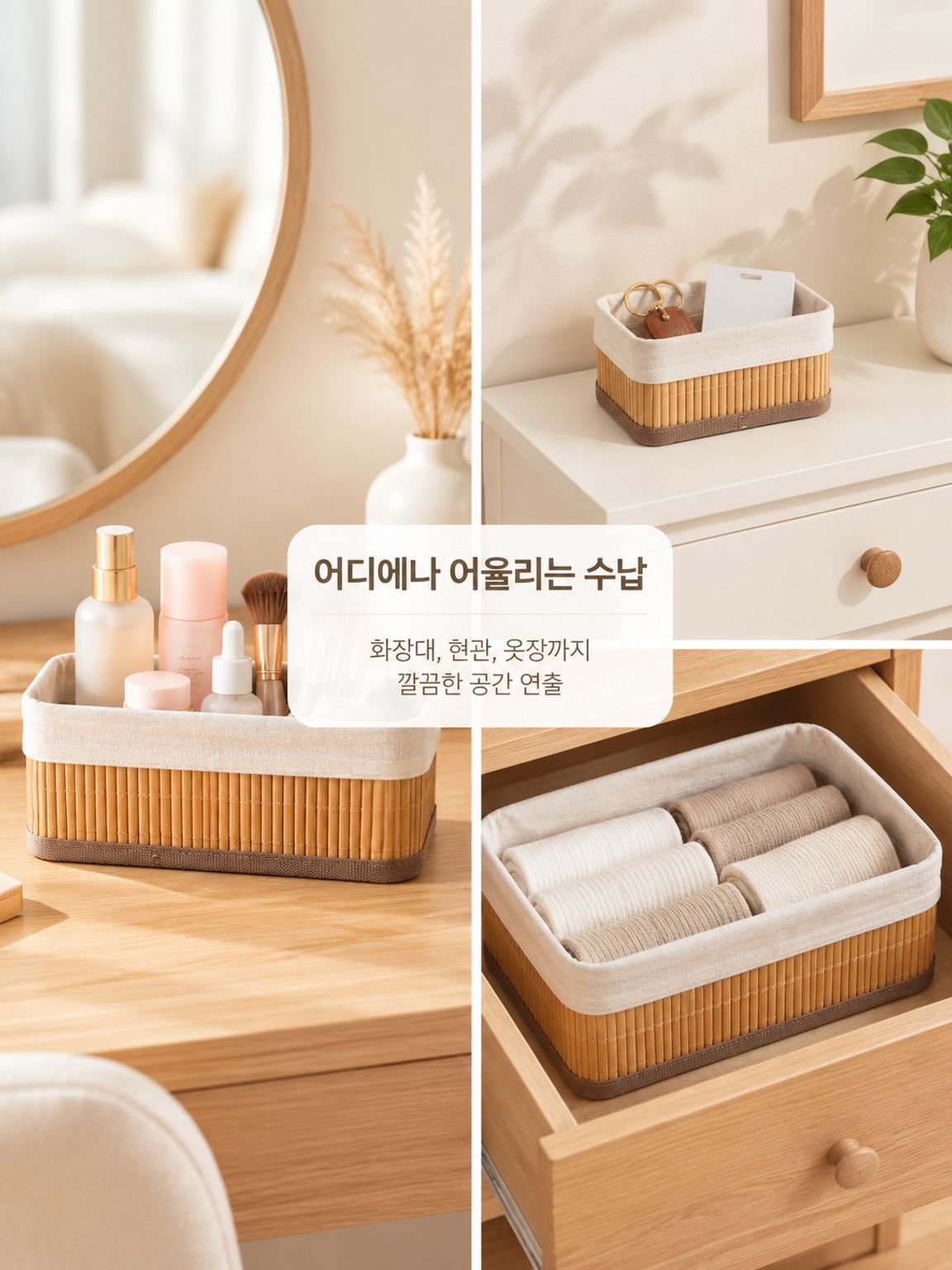 대나무 짜임 수납 바구니