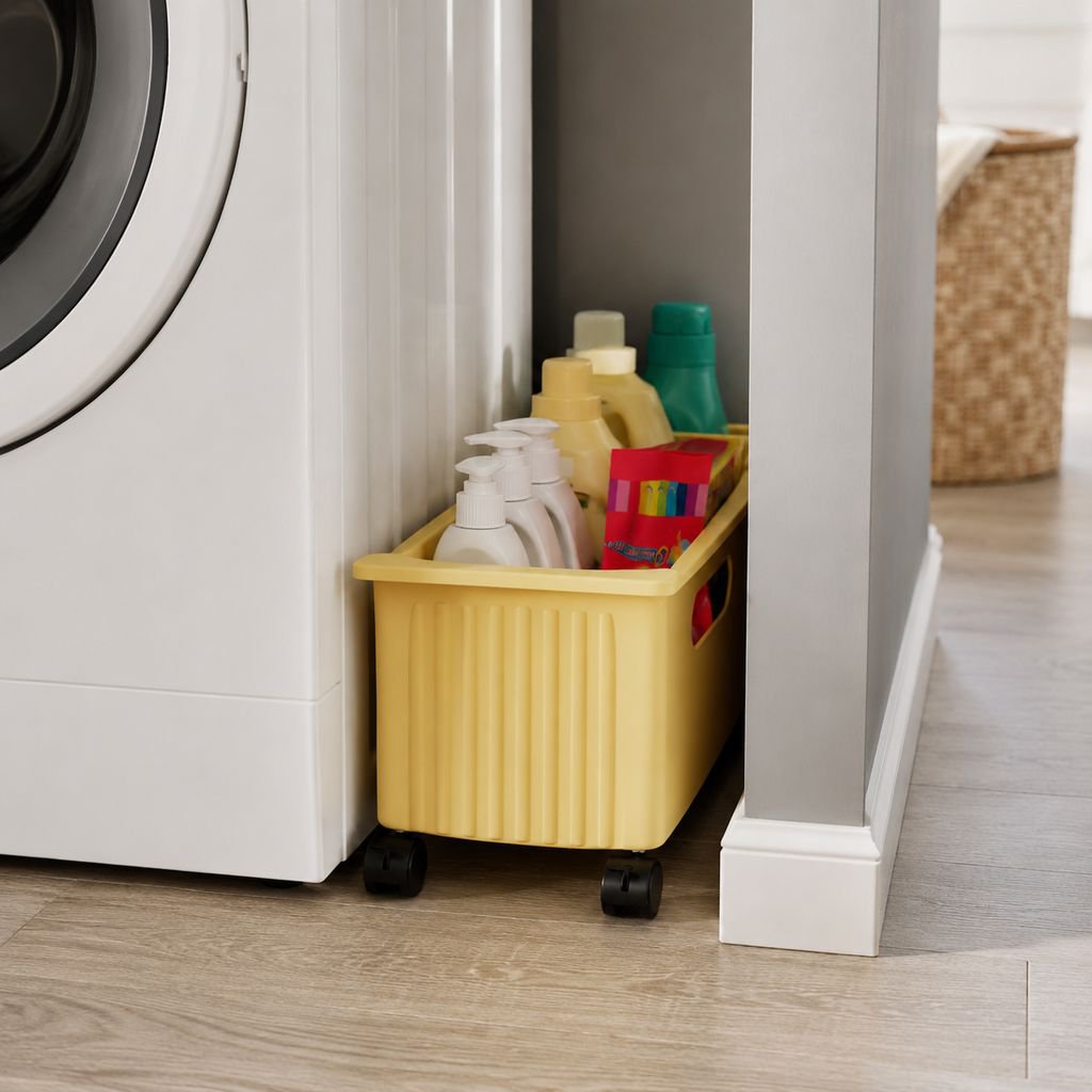 Movable bathroom cabinet under the shelf for toilet and sink storage