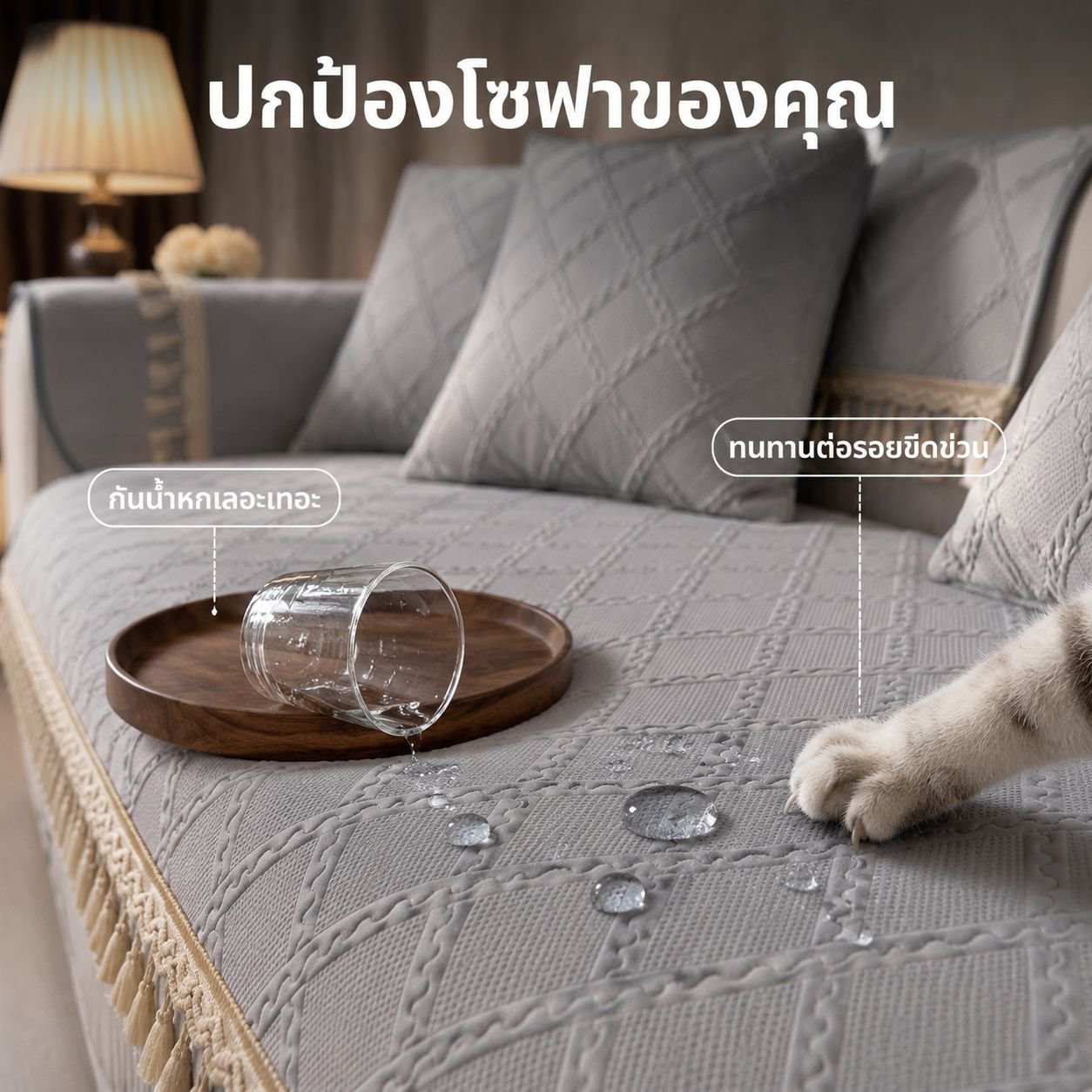 ผ้าคลุมโซฟาหรูหราป้องกันลื่น สำหรับใช้ในบ้าน