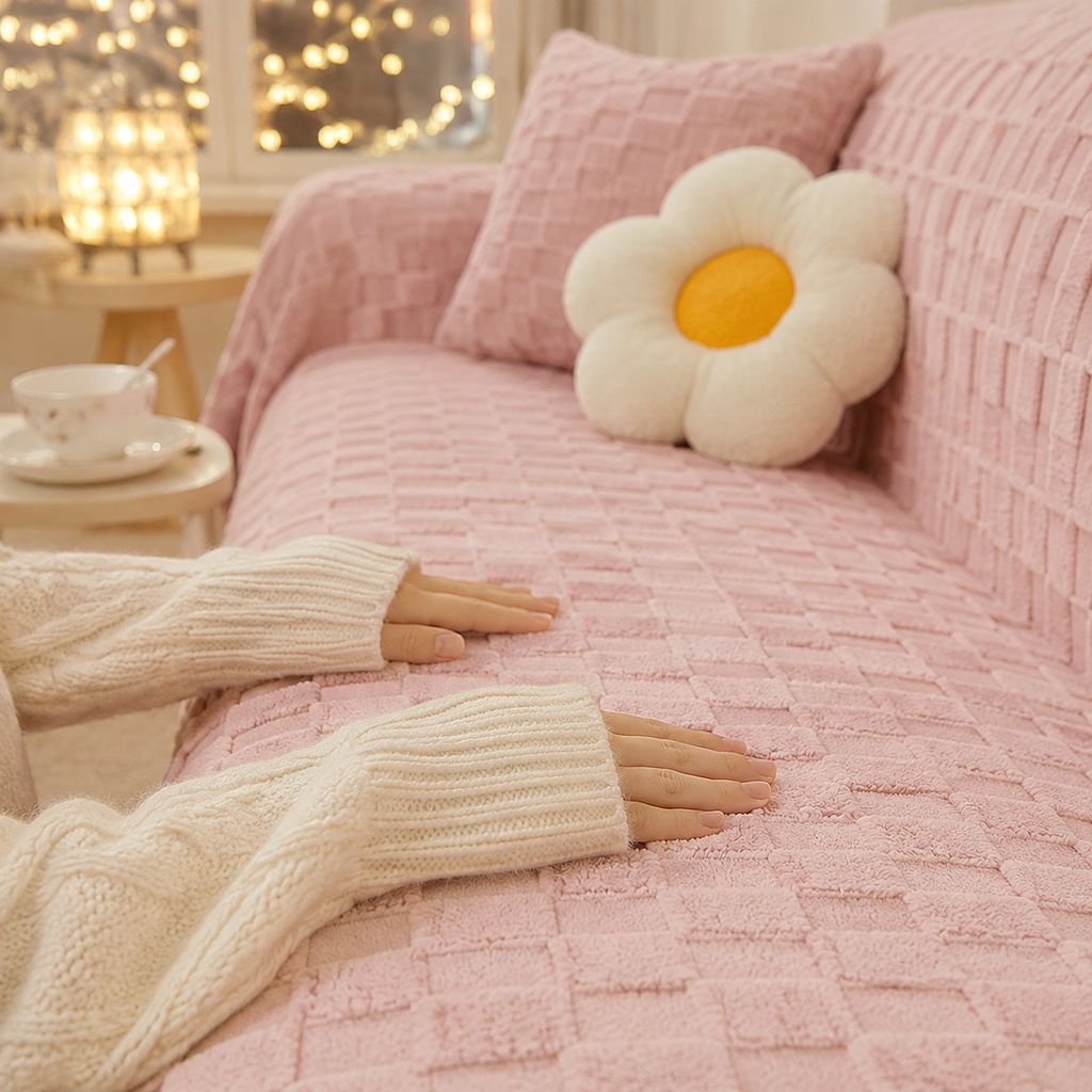 Modern Style Sofa Cover Sofa Blanket Plush Thickened Household Solid Color